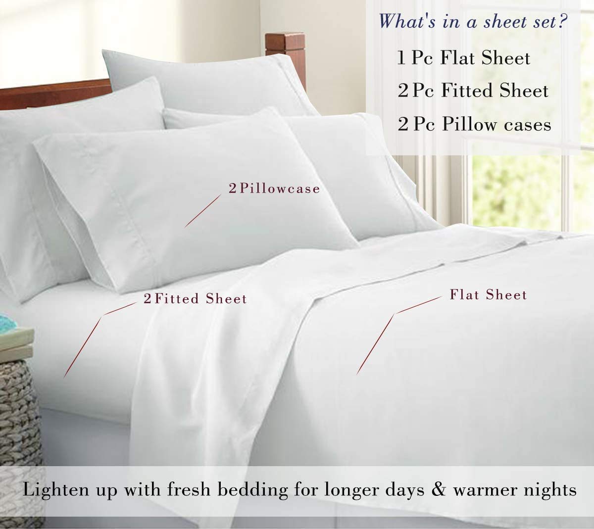 5-Piece Organic Cotton Split Queen Sheet Set for Adjustable Beds - Deep Pocket 22