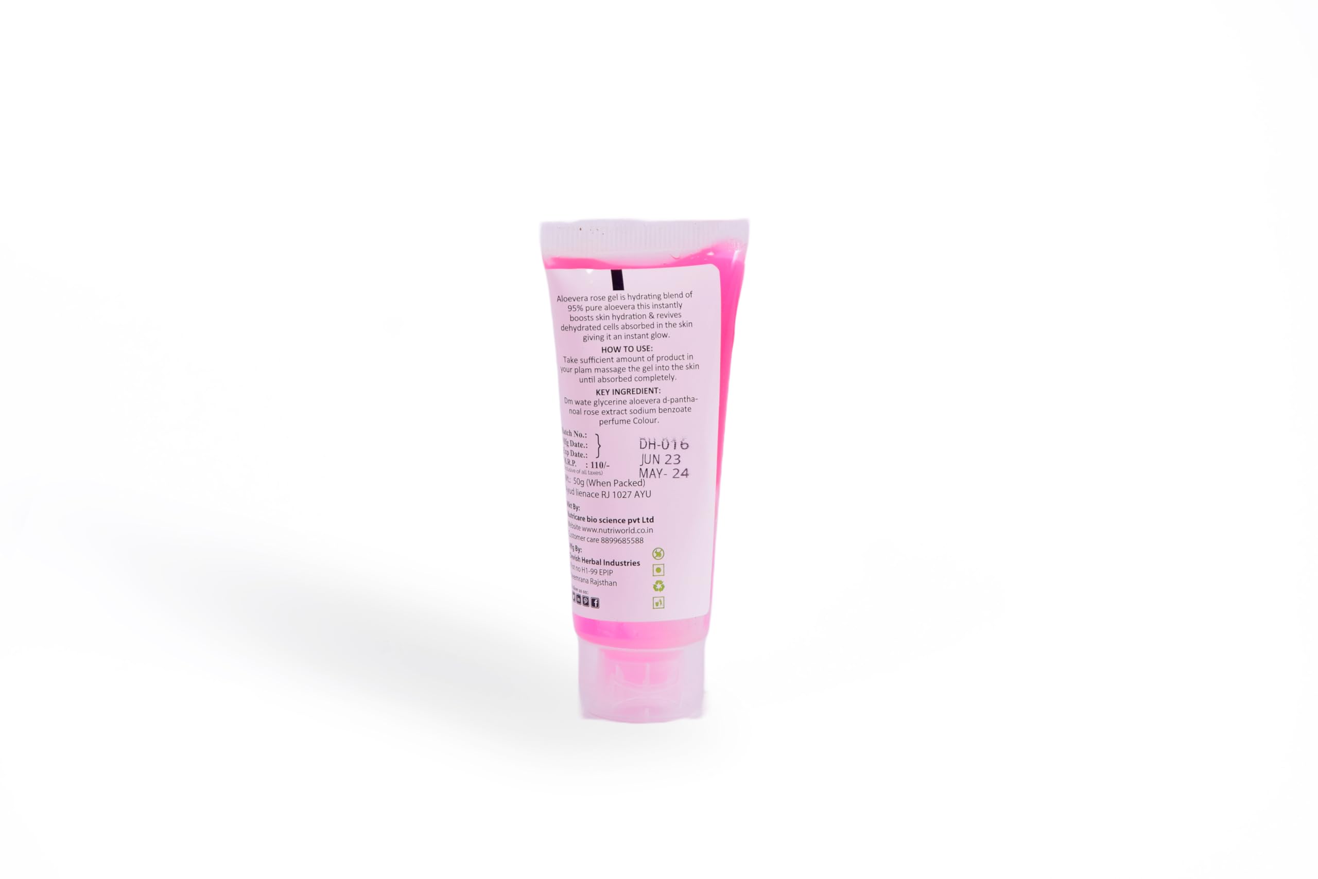 NutriWorld Aloe Vera & Rose Gel 50g - Soothing Moisturizer for Face, Body & Hair - Perfect for Sunburn Relief, Hydration & Skin Care