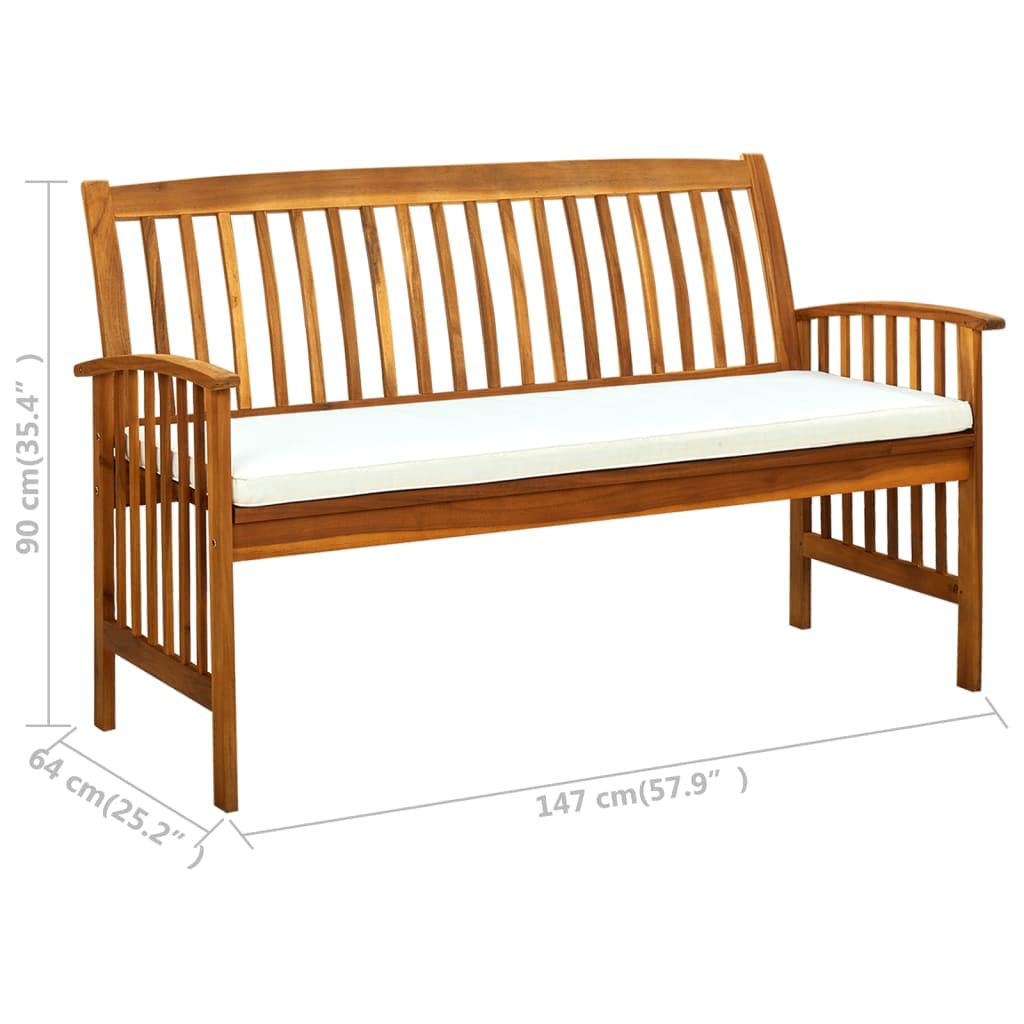 vidaXL Outdoor Patio Bench with Cushion - Acacia Wood Garden Park Bench for Backyard, Deck, Lawn & Front Porch - Farmhouse Style Solid Wood Furniture - Perfect for Outdoor Relaxation, Garden Seating and Patio Decor
