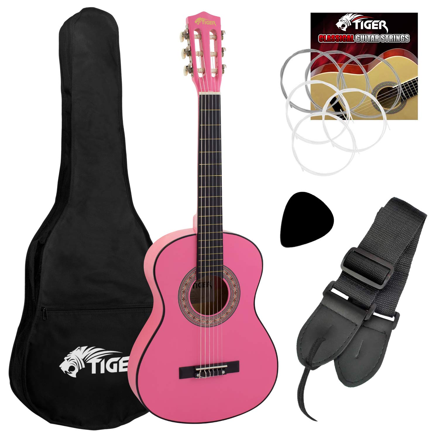 3/4 Size Classic Tiger Guitar with Accessories - Jasmine Rose Finish | Perfect for Beginners, Travel & Home Practice