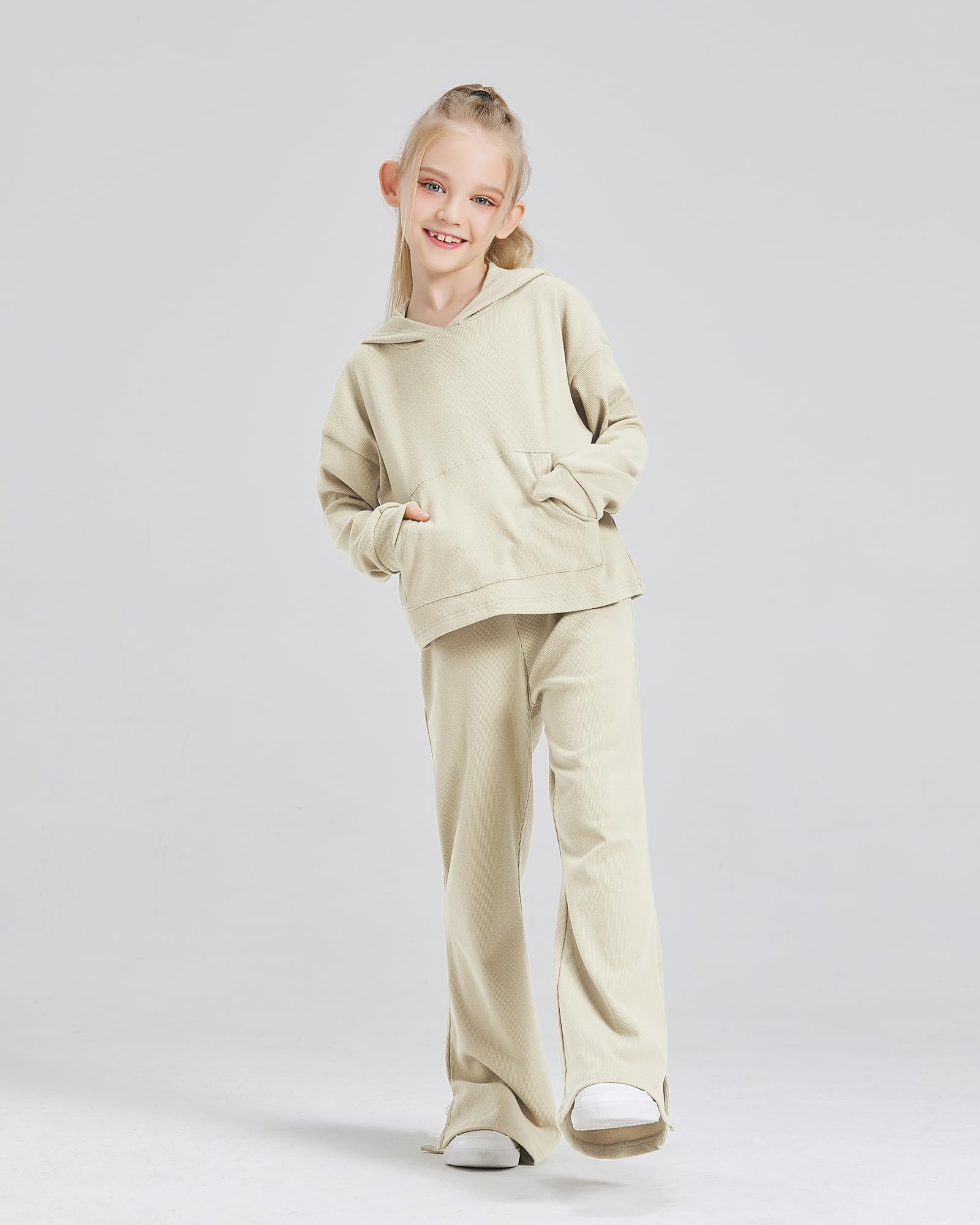 Girls' 2-Piece Hoodie & Long Sleeve Shirt Set with Bell Bottoms | Cute 2025 Spring Outfits & Sweatsuits | Perfect for School, Playdates & Casual Wear