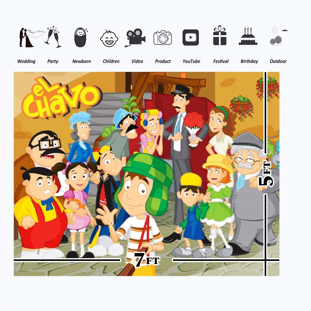 El Chavo Del Ocho Cartoon Backdrop - 7x5ft Vinyl Photo Studio Background for Kids Birthday Party Decorations, Baby Shower, Cake Table & Wall Banner - Perfect for Room Decor, Photoshoots & Picture Props
