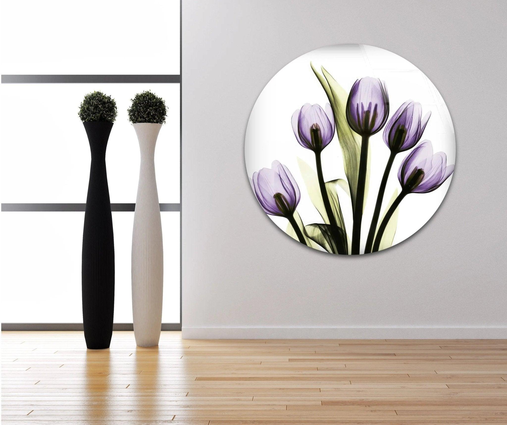 Albert Koetsier Xray Five Tulips In Purple Glass Wall Art - Modern Floral Canvas Print for Living Room, Bedroom & Office Decor