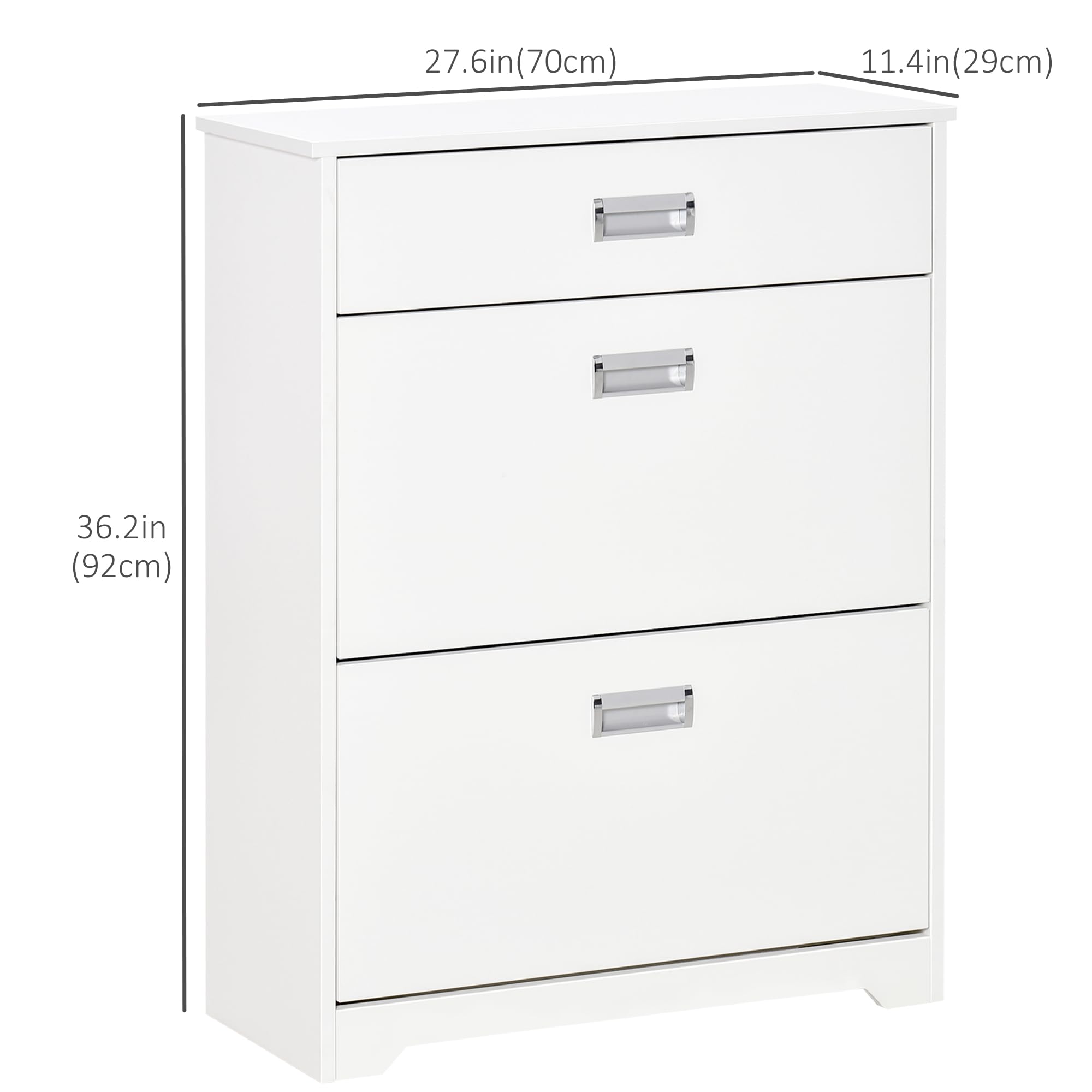 HOMCOM 3-Drawer Shoe Cabinet with 2 Flip Doors - Adjustable Shelf Freestanding Shoe Organizer for Entryway, Holds 16 Pairs of Shoes, Modern White Storage Rack - Perfect for Small Spaces, Apartments & Closet Organization