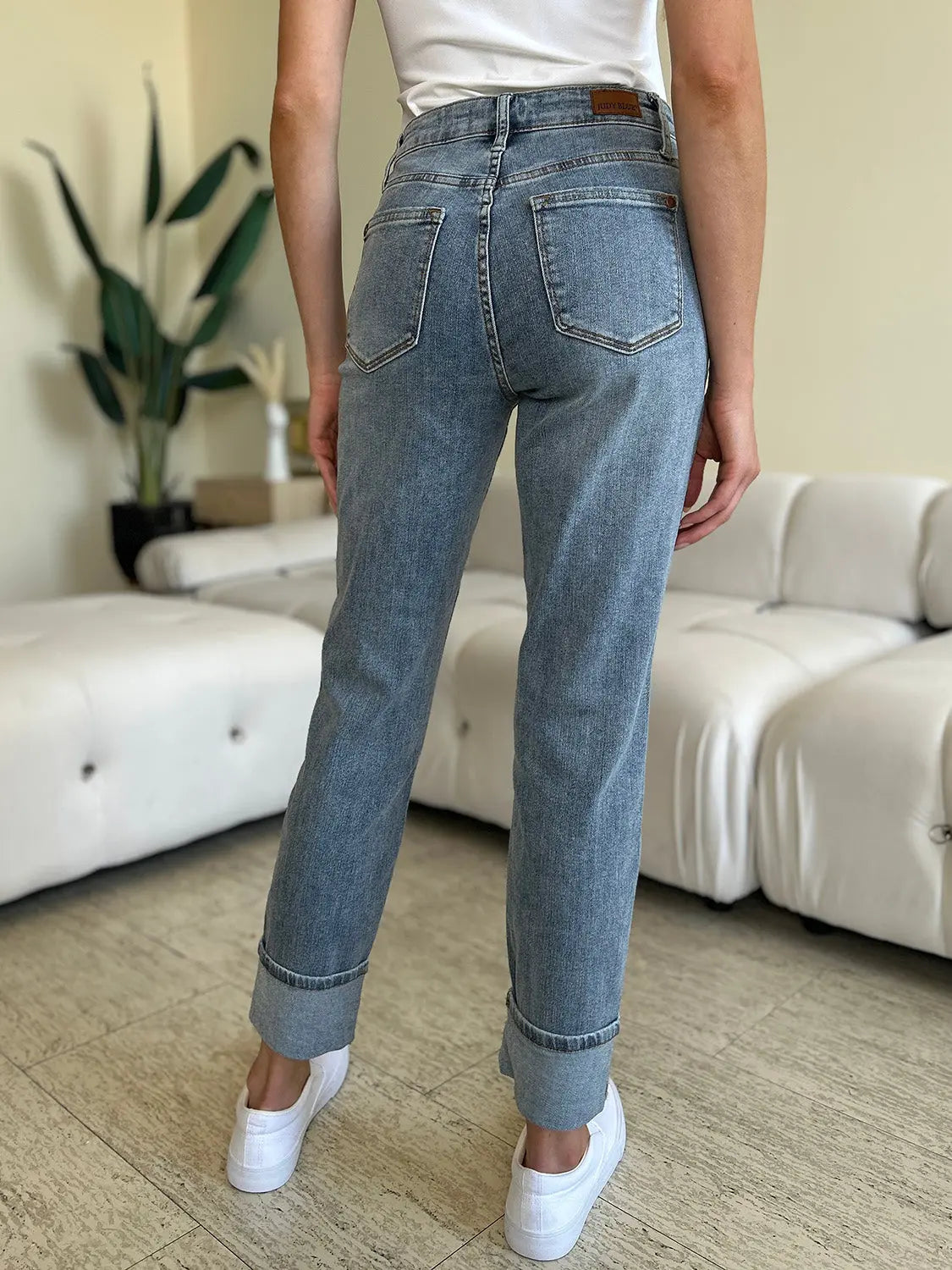 Judy Blue Women's High Waist Skinny Jeans - Stretch Denim Pants with Cuff Hem for Casual Wear & Everyday Outfits