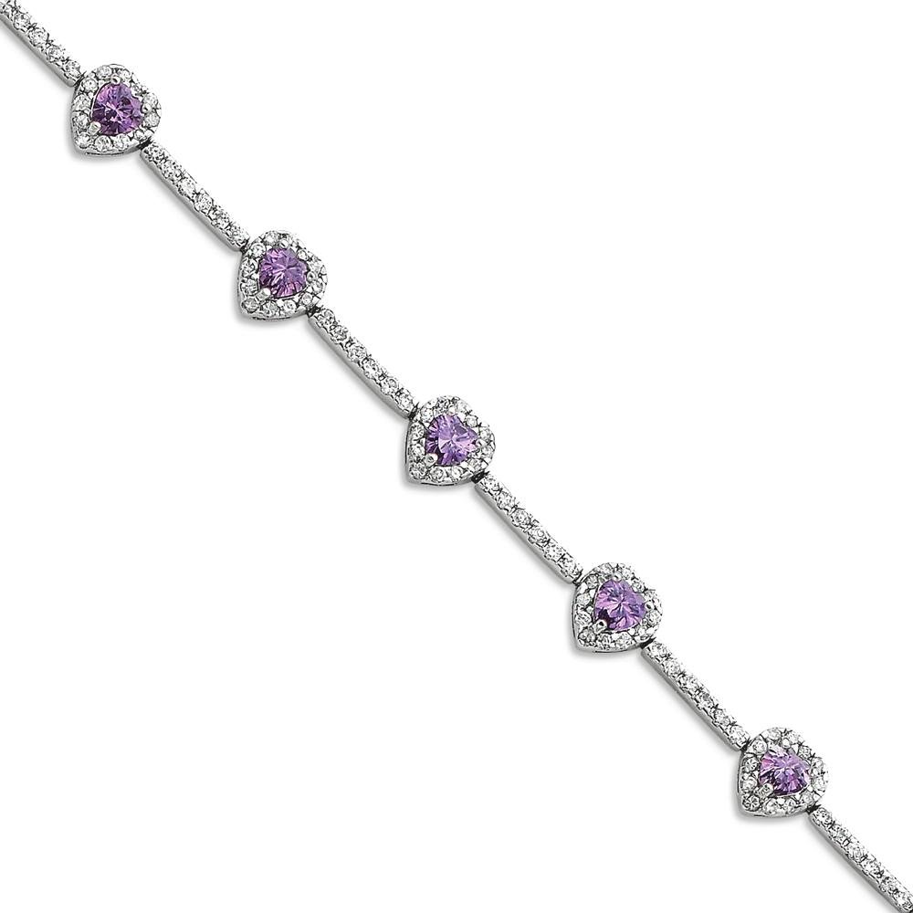 925 Sterling Silver Heart Charm Bracelet with Purple Amethyst & Cubic Zirconia - Dainty Love Tennis Chain Jewelry for Women - Perfect Gift for Valentine's Day, Anniversary & Special Occasions