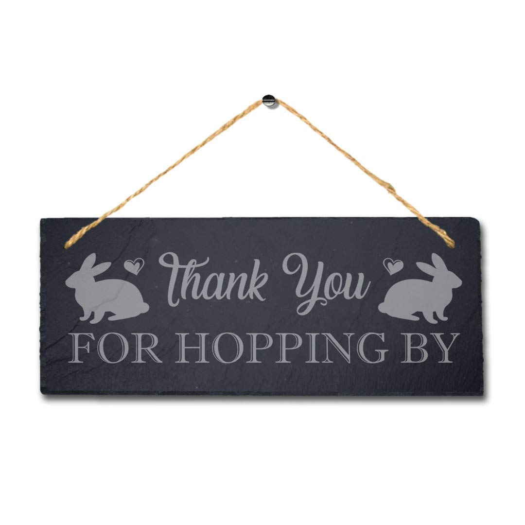 Personalized Laser Engraved Rabbit Bunny Plaque Sign - Custom Hanging Slate Decor for Easter, Nursery, or Garden - Thank You Gift for Teachers, Neighbors & Friends
