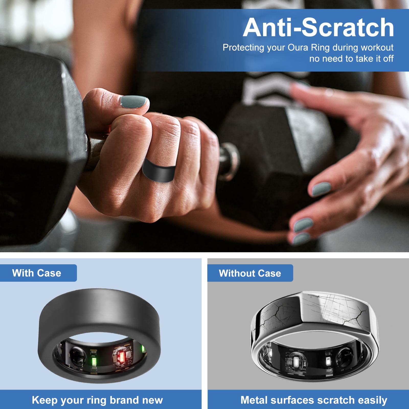 Silicone Ring Protector for Oura Ring Gen 3 - Anti-Scratch Elastic Cover Case (Black, Size M Fits 11/12/13) - Perfect for Workouts, Gym & Active Lifestyle Protection
