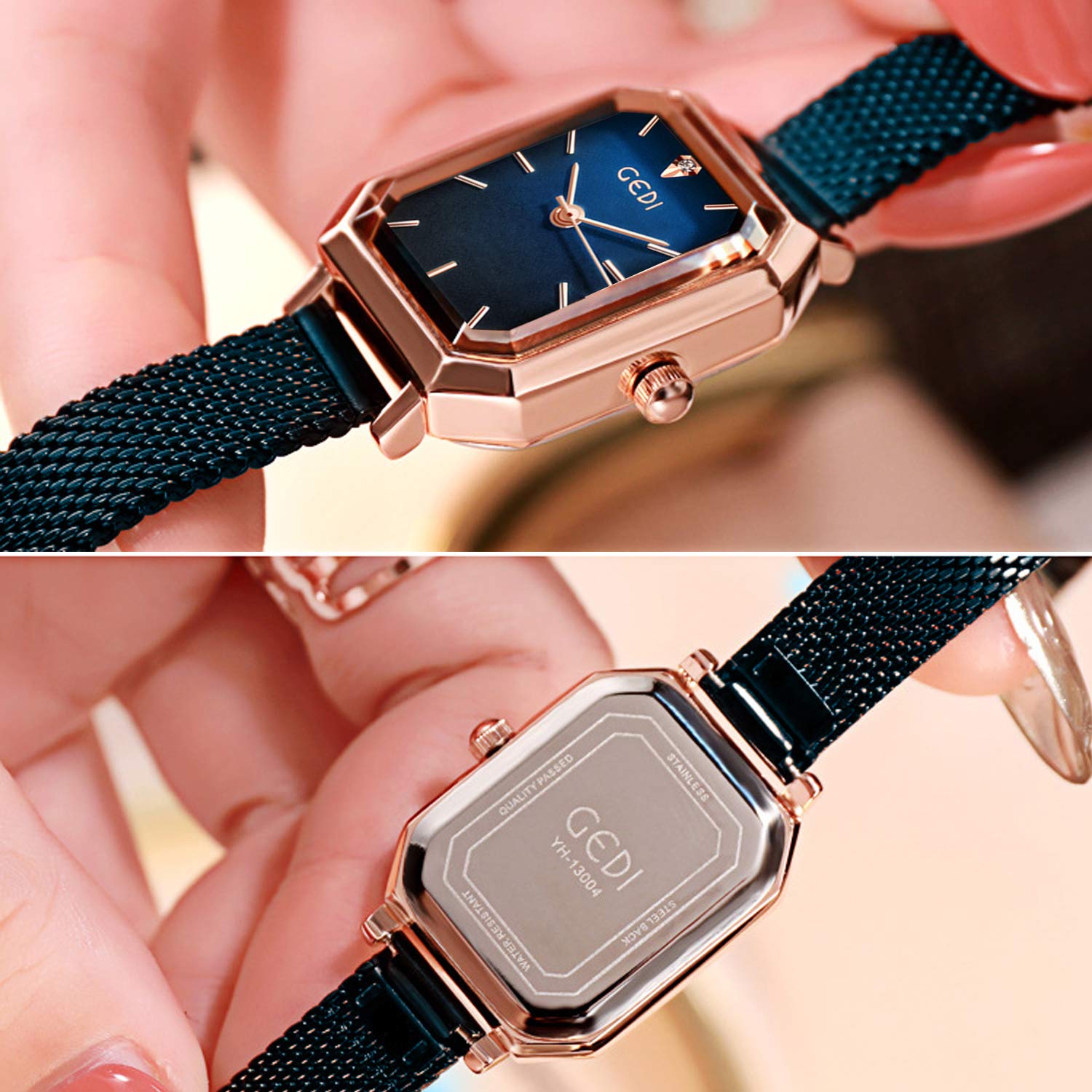 RORIOS Women's Minimalist Quartz Watch - Square Dial, Stainless Steel Mesh Strap for Casual & Office Wear