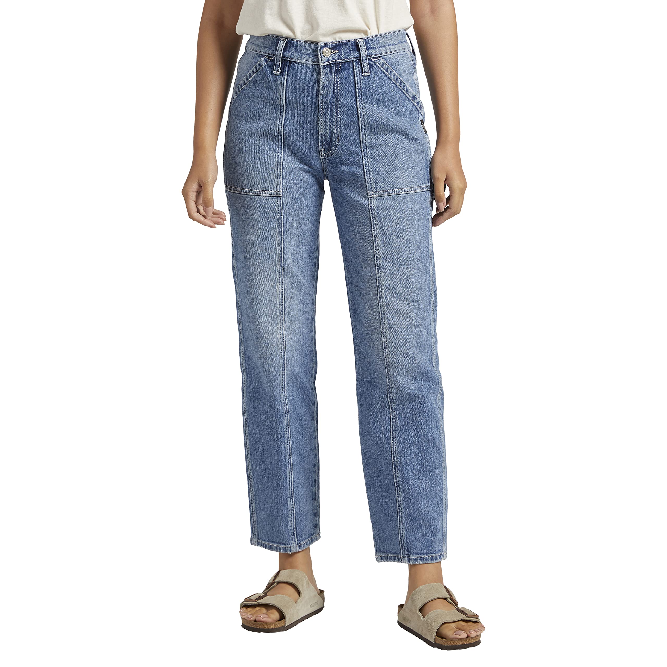 Silver Jeans Co. Women's High Rise Straight Leg Carpenter Jeans - Comfortable Workwear & Casual Denim Pants for Women | Perfect for Construction, DIY Projects & Everyday Wear