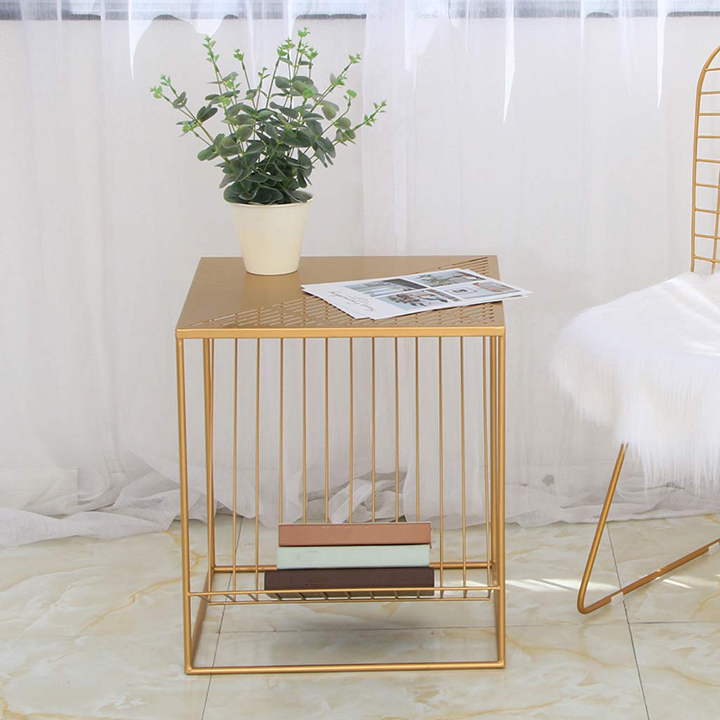 Nordic Wrought Iron Side Table - Small Metal End Table with Gold Frame for Bedroom, Living Room, Balcony | Coffee Table, Dining Table, Lamp Stand | Creative Home Decor for Modern & Minimalist Spaces
