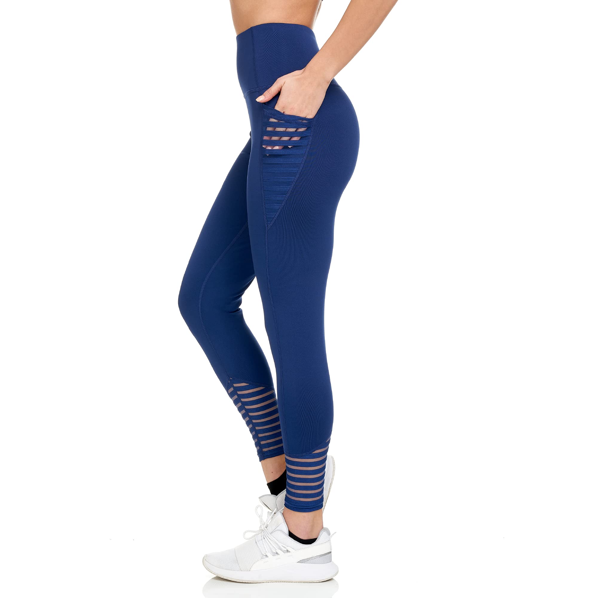 Body Glove Women's High Waist Workout Leggings with Pockets & Sheer Mesh Detail - Yoga, Running, Gym & Lounge Wear - Comfortable & Stylish Activewear for Women