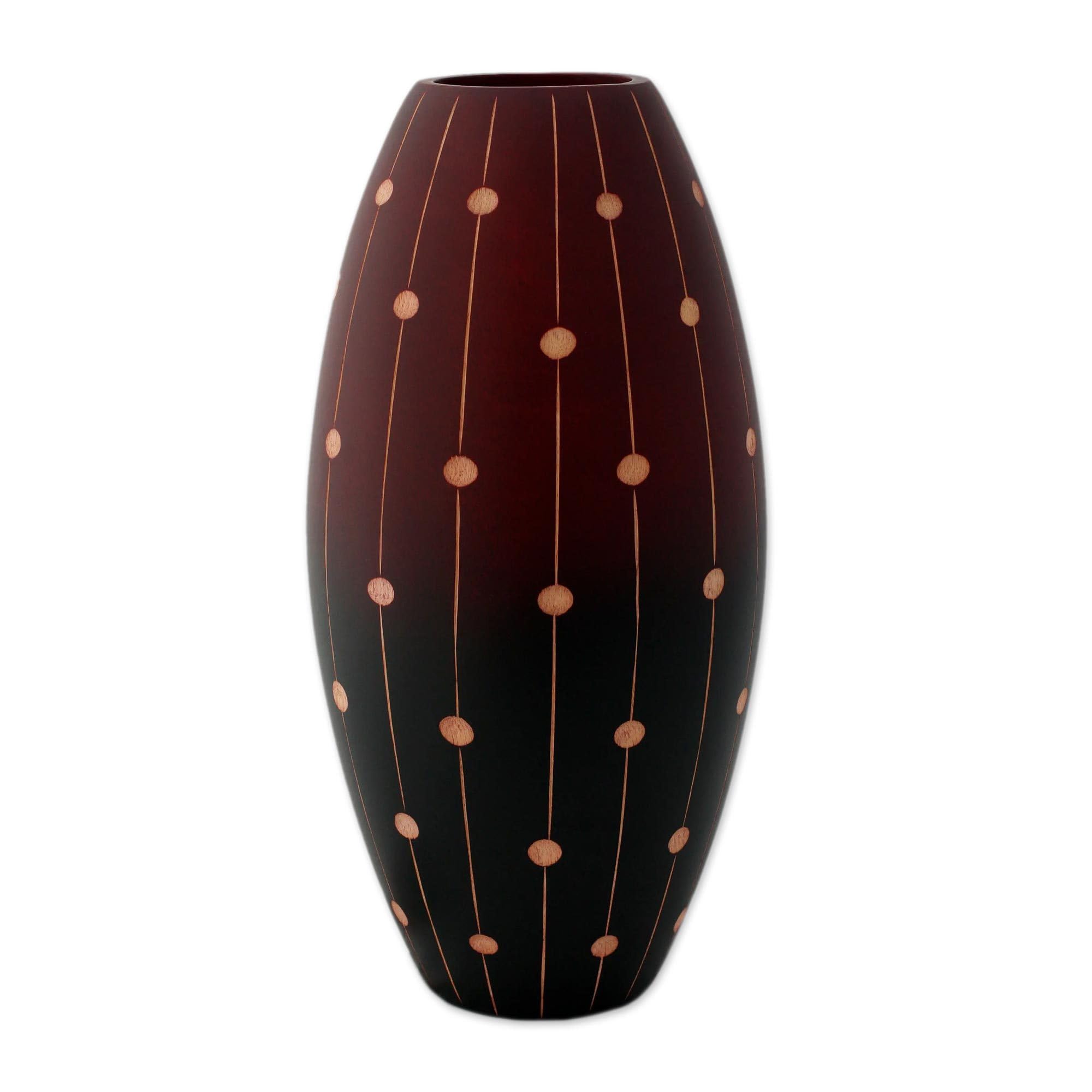 Hand Carved Large Mango Wood Vase - Red 'Codex' by NOVICA | Unique Home Decor for Living Room, Dining Table & Wedding Centerpieces