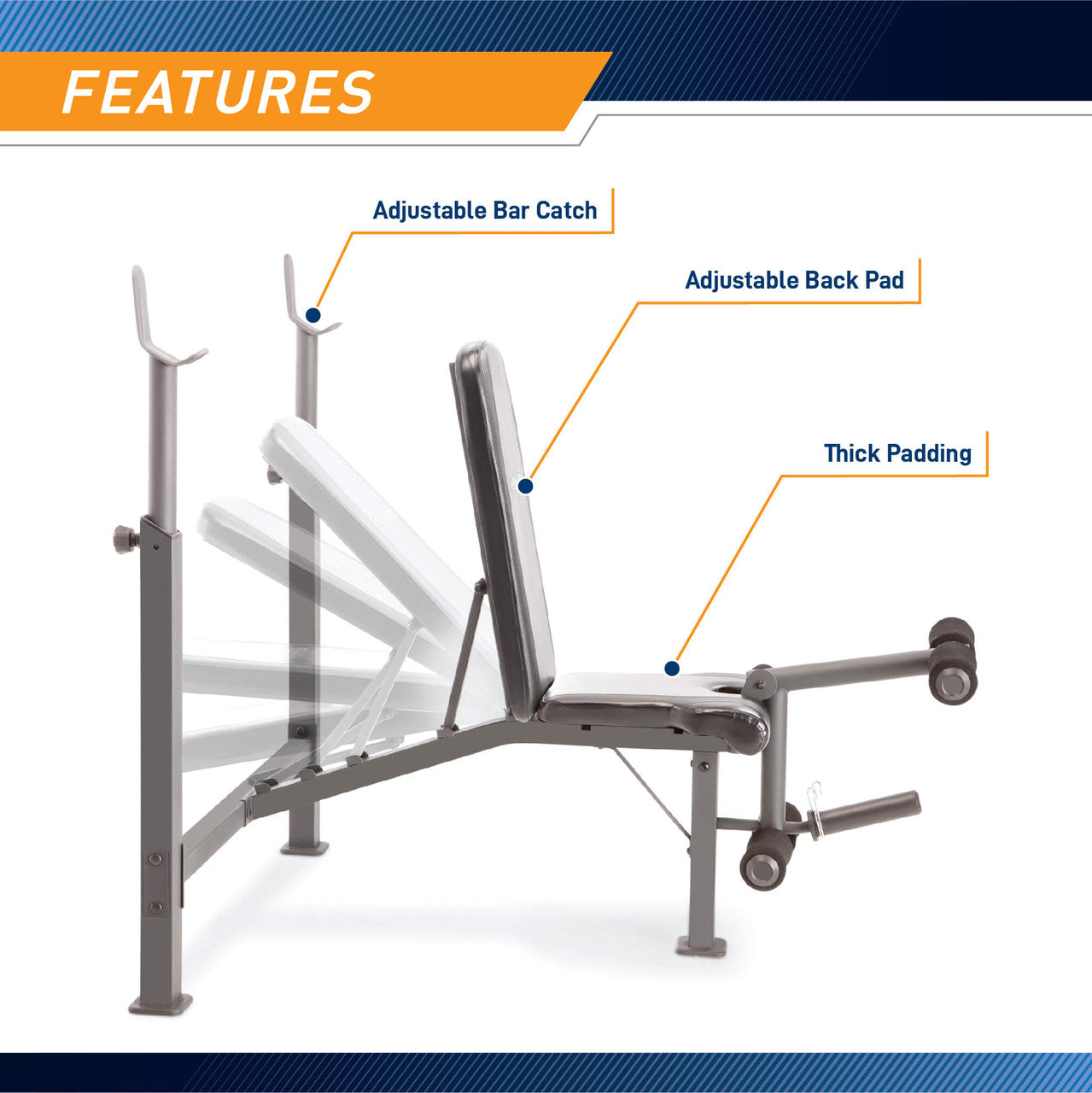 Competitor CB-729 Olympic Weight Bench for Home Gym - Heavy Duty Adjustable Workout Bench for Strength Training & Bodybuilding