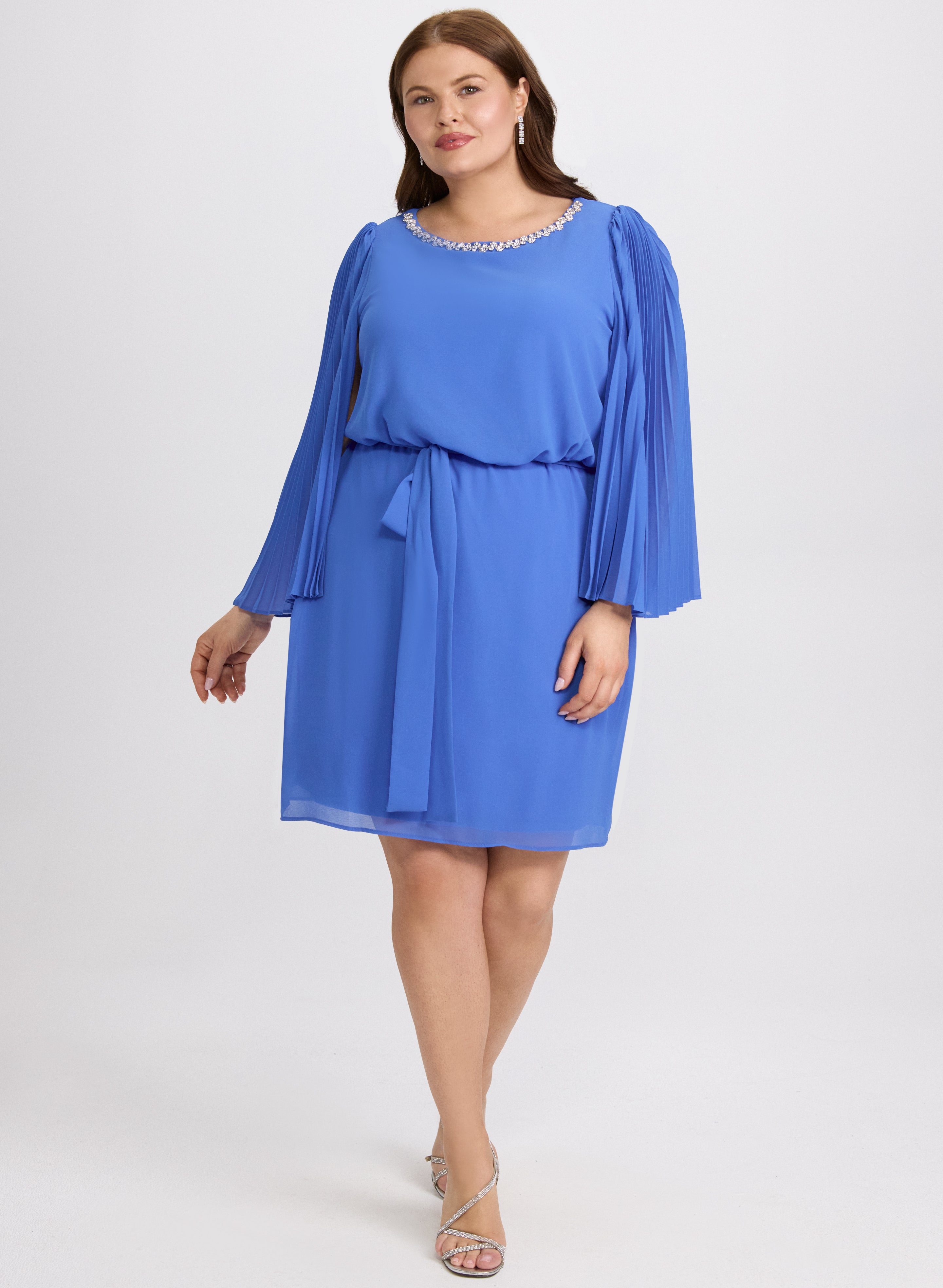 Embellished Cape Sleeve Dress for Women - Elegant Long Sleeve Party Gown for Evening Events, Weddings & Special Occasions