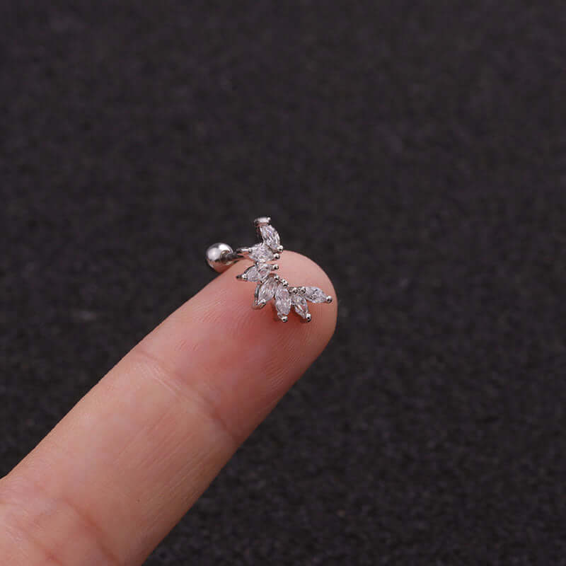 20G Curve Leaf Stud Cartilage Earrings for Women - HSPJ1910 | Dainty Cartilage Hoop Earrings for Helix, Tragus, or Conch Piercing | Perfect for Everyday Wear, Parties & Gifting