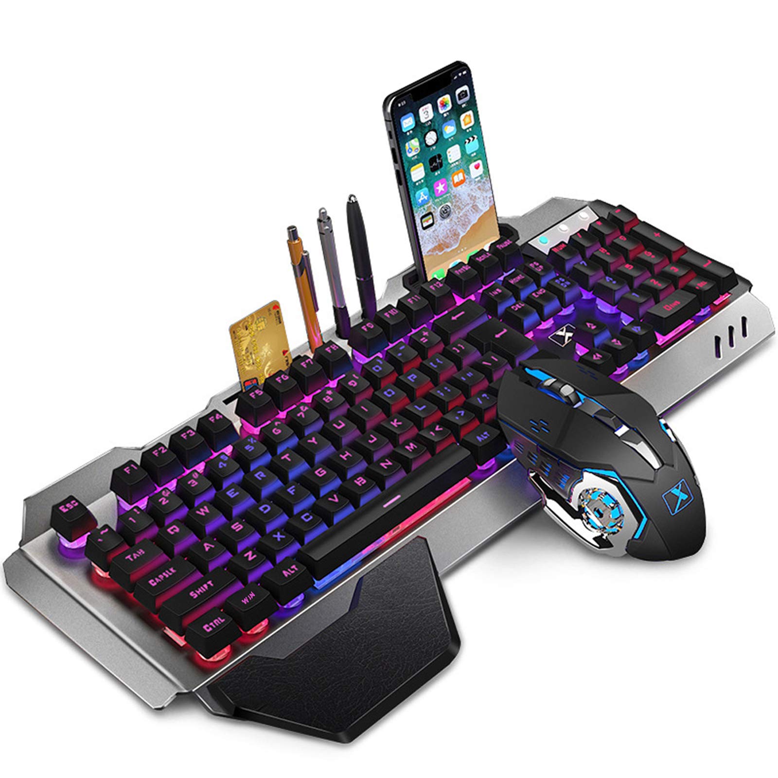 Rechargeable Wireless Keyboard and Mouse Combo - 2.4G Backlit Gaming Keyboard with Palm Rest, Ergonomic Design, 3000mAh Battery & Adjustable DPI Mouse for PC, Laptop, Mac (Black) - Perfect for Gaming, Office Work, and Home Computing