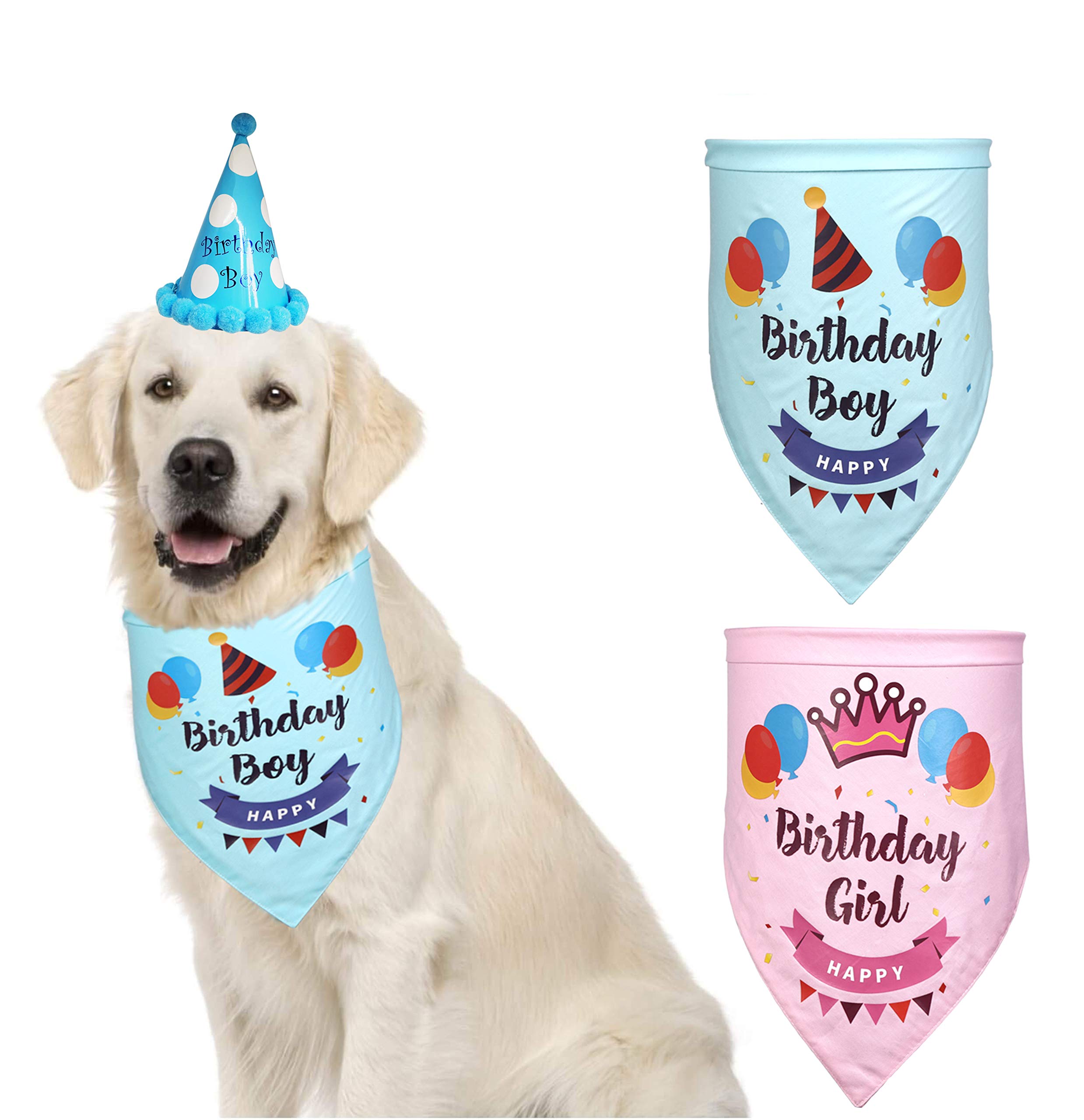 Dog Birthday Bandana & Party Hat Set - Cute Blue Dog Bandana Scarf for Birthday Celebrations - Perfect for Dog Parties, Photo Shoots & Special Occasions