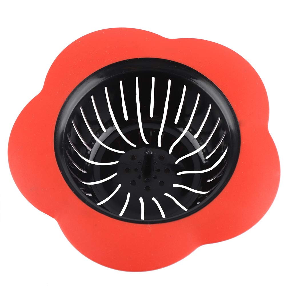 Flexible Flower-Shaped Kitchen Sink Strainer - Plastic Drain Stopper for Kitchen & Bathroom - Red - Perfect for Washing Dishes, Fruits, and Draining Water