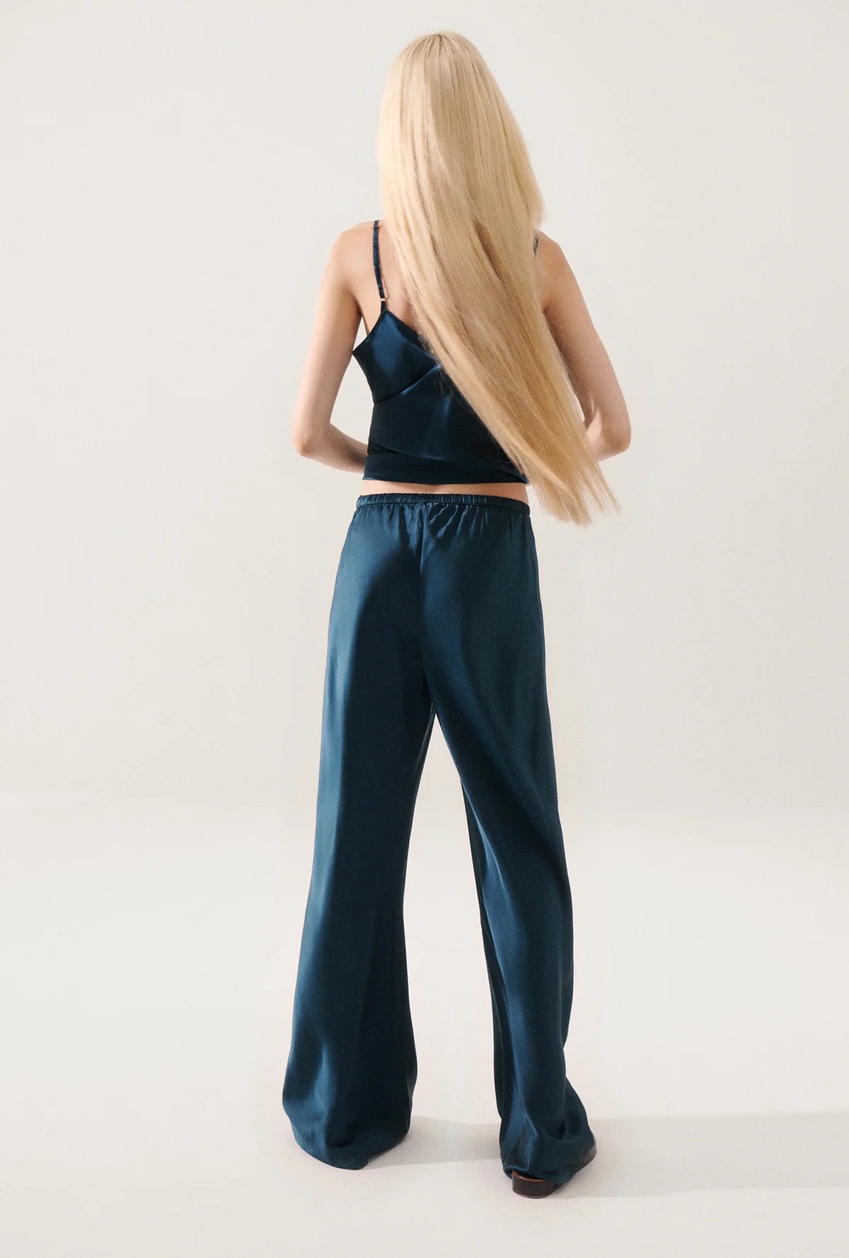 Stylish Teal Bias Cut Pants for Women - Comfortable & Flowy High Waist Trousers - Perfect for Office, Casual Wear & Summer Outfits