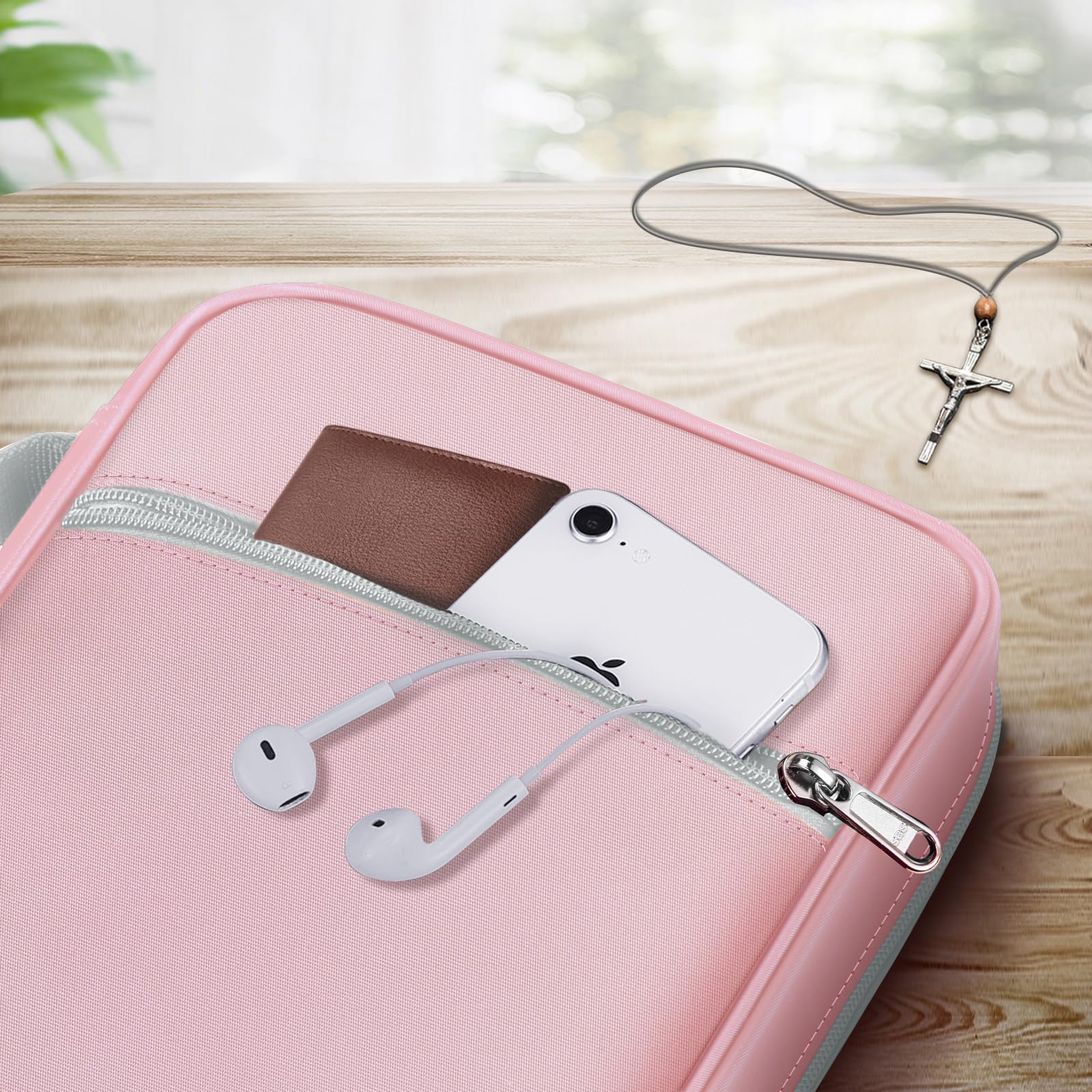 FINPAC Bible Cover with Handle & Zippered Pocket - Durable Protective Book Case for Church, Travel & Daily Use - Perfect Gift for Women, Men & Mothers (Rose Gold) - Ideal for Bible Study, Worship Services & Commuting