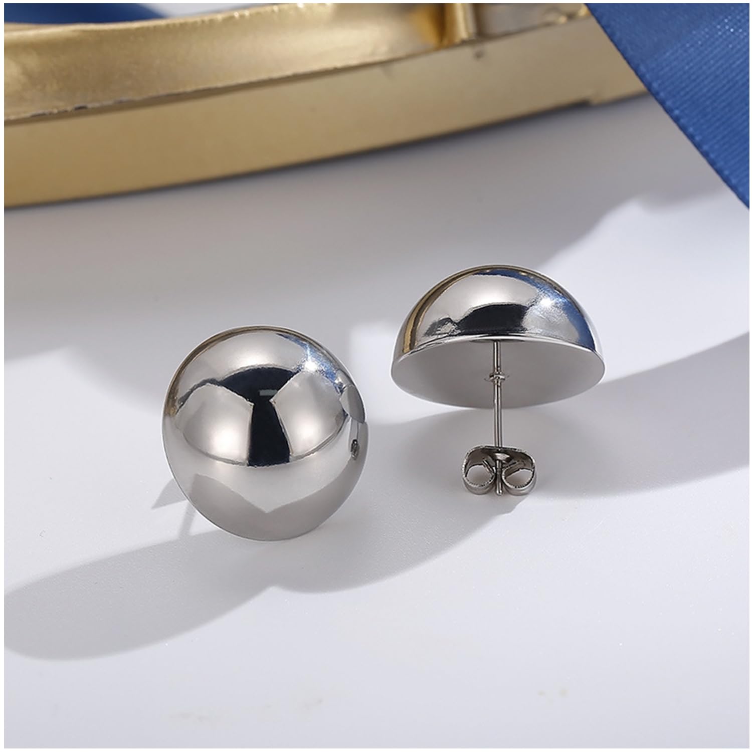 Gold & Silver Half Ball Stud Earrings for Women - Elegant Heart & Dome Stud Earrings Jewelry - Perfect for Everyday Wear, Parties & Gifts