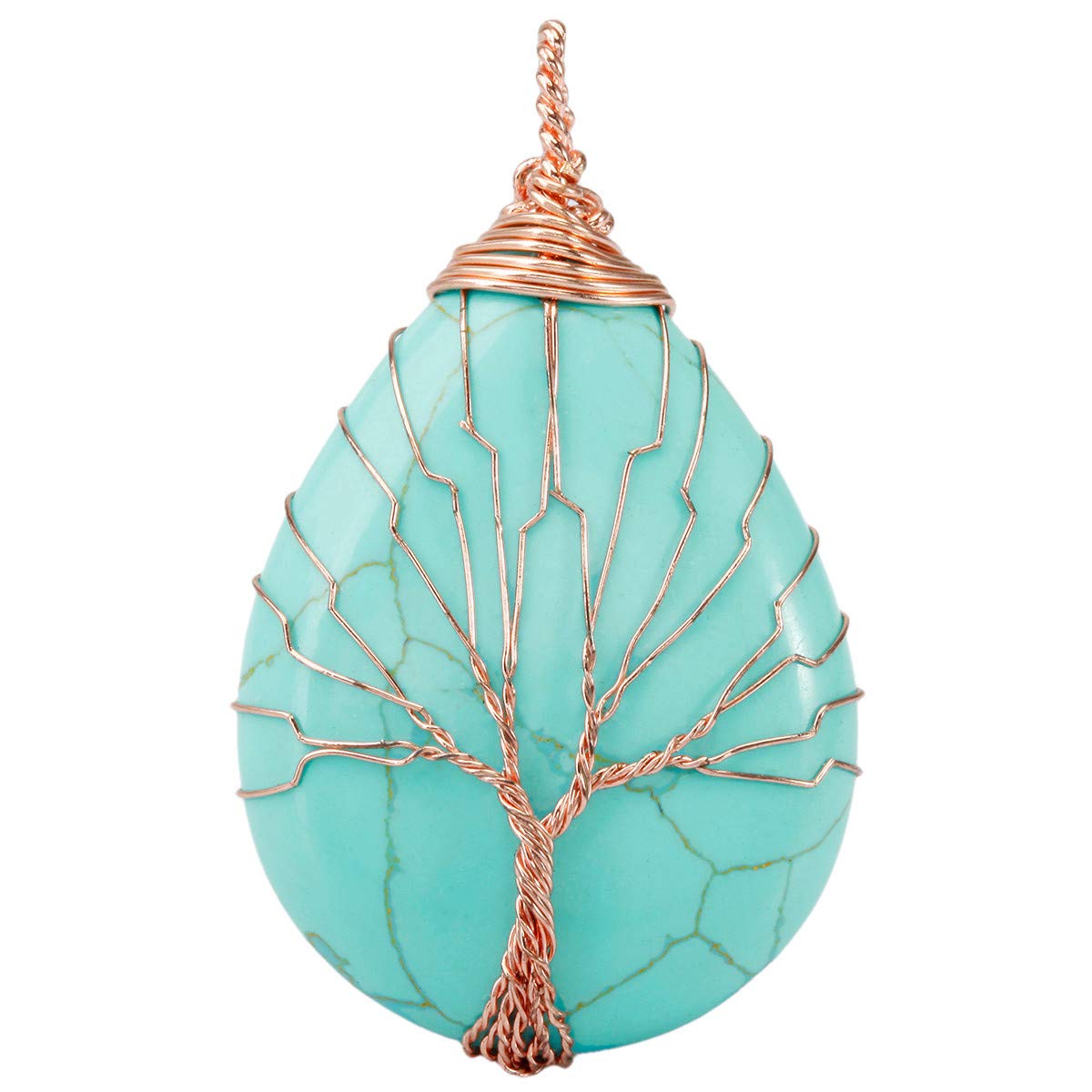 TUMBEELLUWA Teardrop Tree Pendant Necklace - Healing Crystal Jewelry for Women, Gift & Meditation