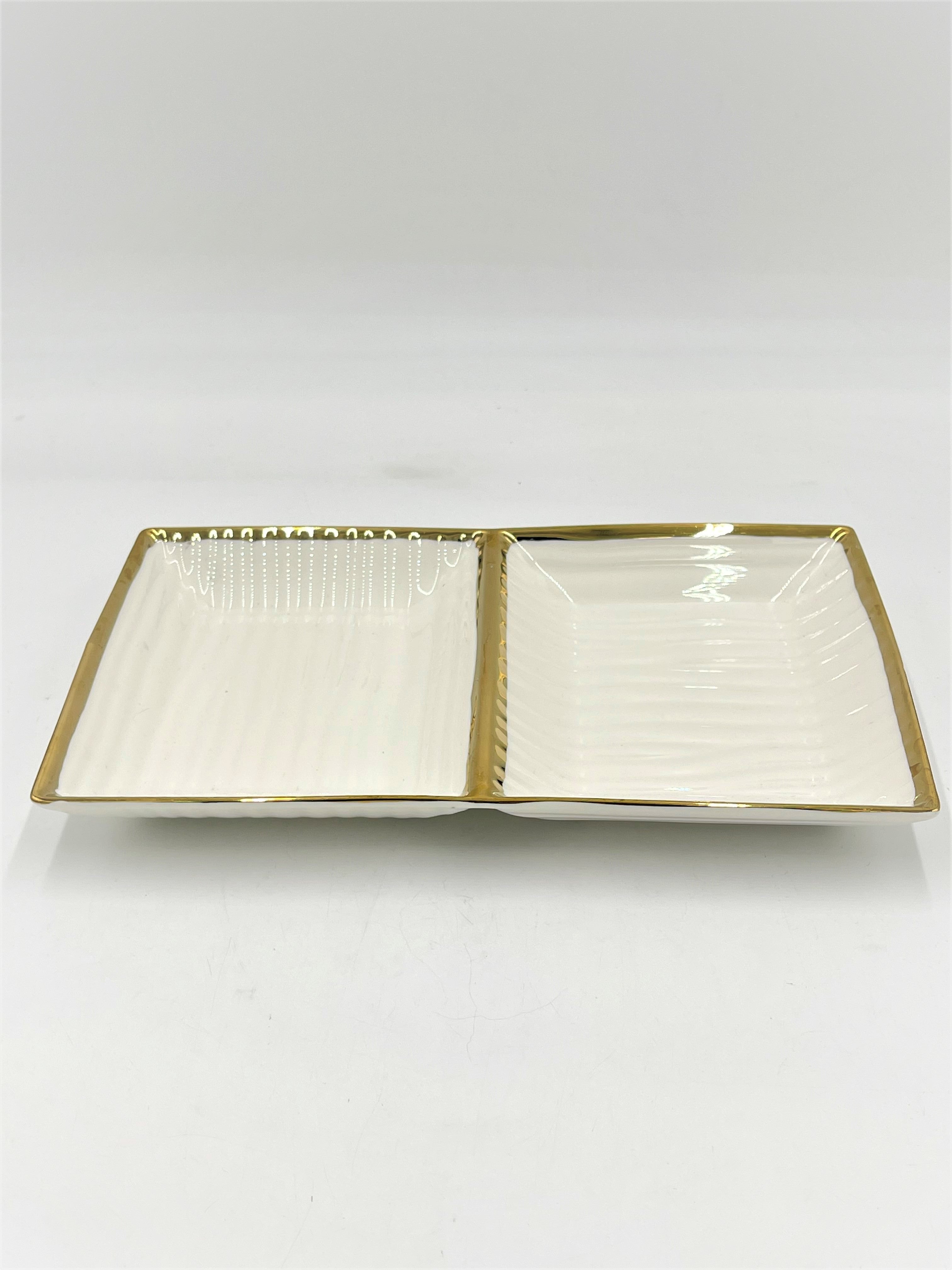 12x7.5 Inch Gold Rim 2-Section Plates - Set of 24 - Perfect for Parties, Catering & Elegant Dining Events