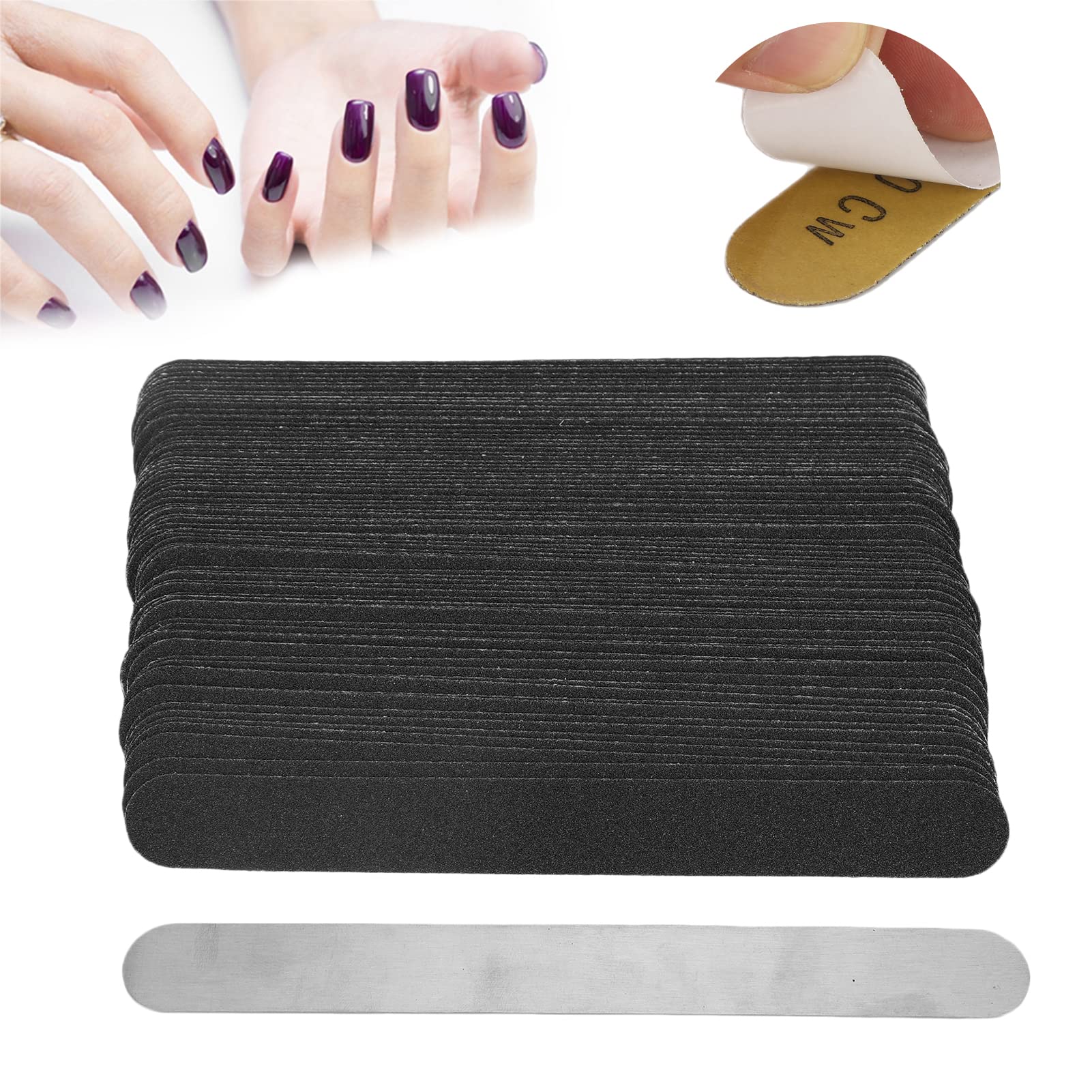 100 Pcs Nail File Strips with Steel Base for Acrylic Nails - Salon & Home Use