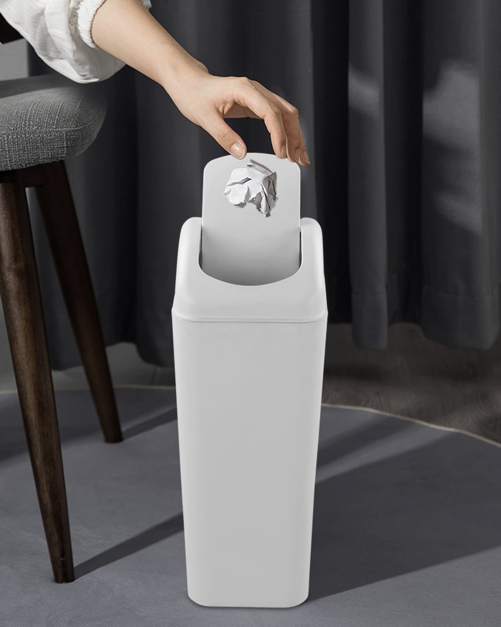 Xyskin 3.5 Gallon Plastic Trash Can with Swing Lid - Odor-Proof Bathroom Garbage Bin for Home, Office & RV - Small Wastebasket with Touch-Free Design for Bathrooms, Kitchens & Bedrooms