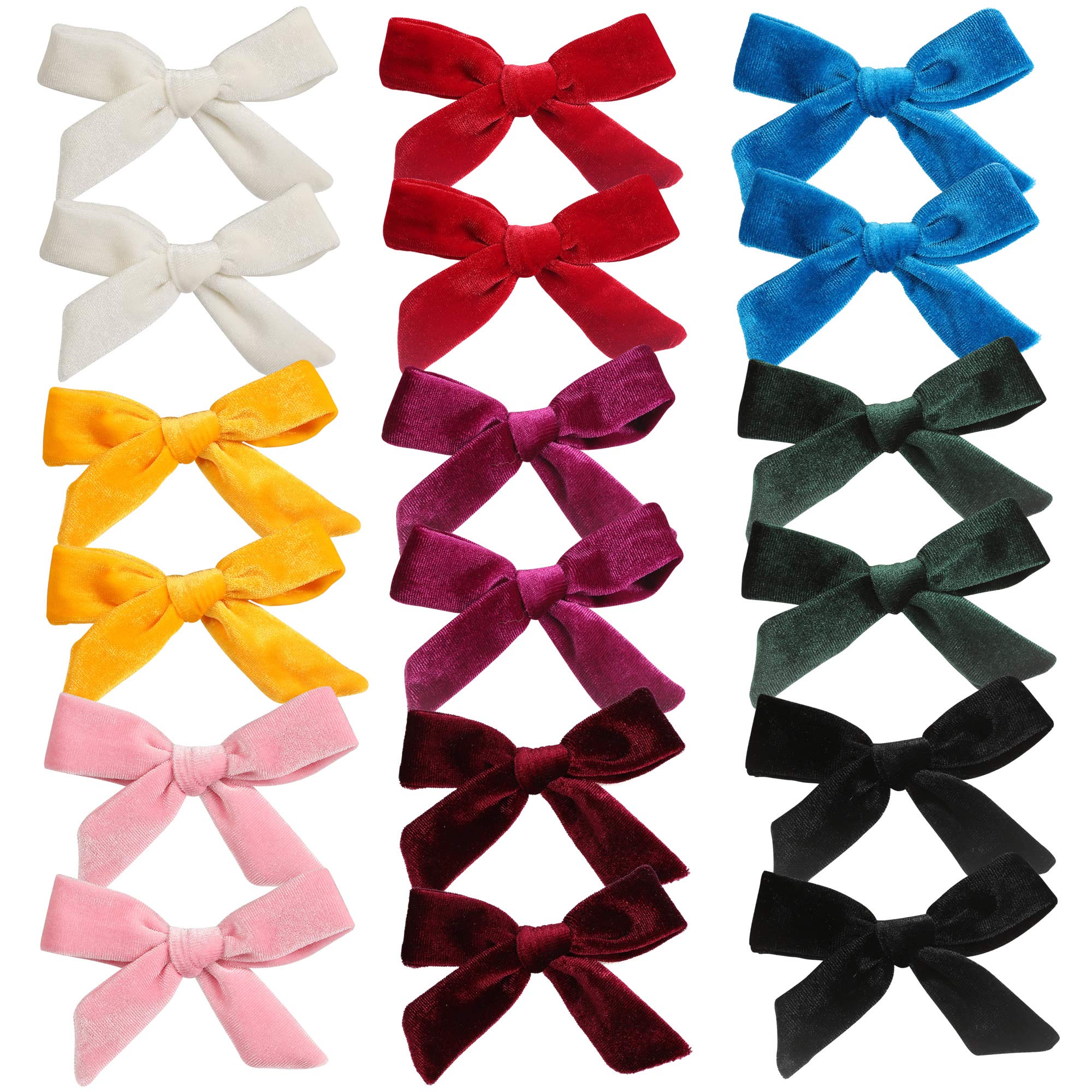 18 Pack Velvet Hair Clips with Bows - 9 Pairs Alligator Hair Barrettes for Girls, Toddlers & Teens - Soft Ponytail & Pigtail Hair Accessories for School, Parties & Everyday Styling