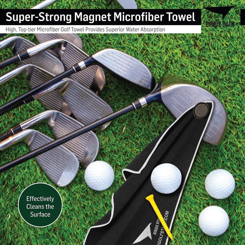 Premium Black Magnetic Golf Towel - Ultra Absorbent Microfiber Birdie Bath Towel for Golfers | Perfect for Club Cleaning, Sweat Absorption & Course Maintenance