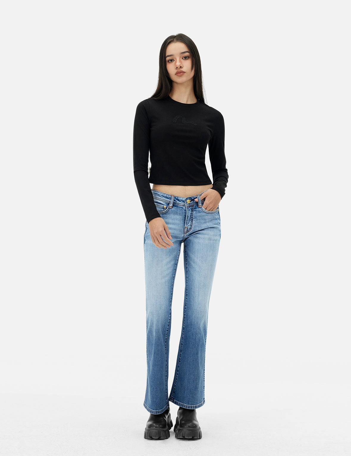 Washed Seagull & Totem Embroidered Bootcut Jeans for Women - Vintage Boho Denim Pants with Unique Embroidery, Perfect for Casual Wear & Music Festivals