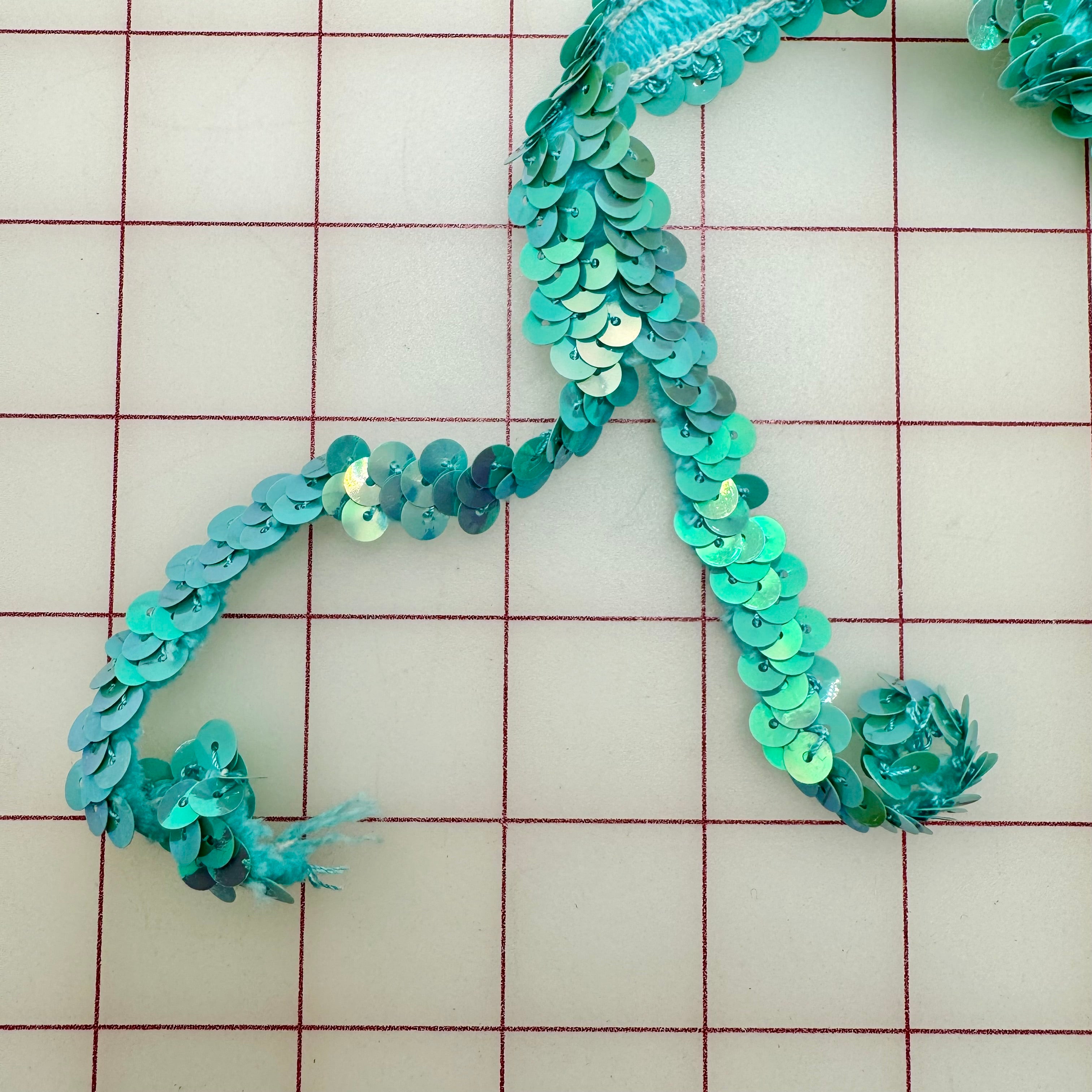 Aqua Sequin Trim - 0.75 Inch Wide Decorative Fabric Trim for DIY Costumes, Home Decor & Craft Projects | Perfect for Dresses, Pillows & Party Decorations