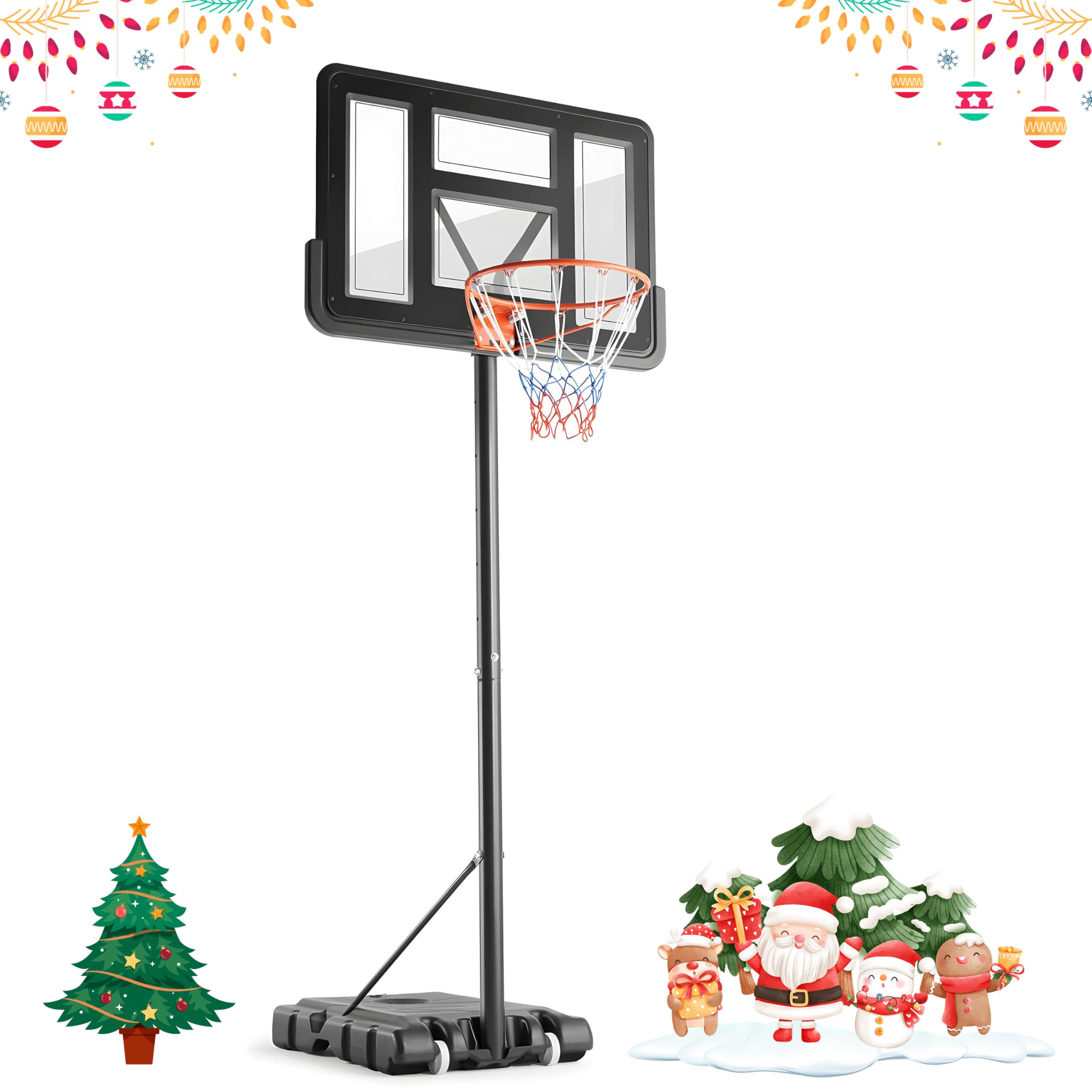 YSSOA 4.2-10Ft Adjustable Height Portable Basketball Hoop System with 44 Inch Shatterproof Backboard - Outdoor/Indoor Basketball Goal for Driveway, Backyard, Court - Perfect Gift for Kids, Youth & Adults - Great for Home Practice, School PE, and Family Fun Activities