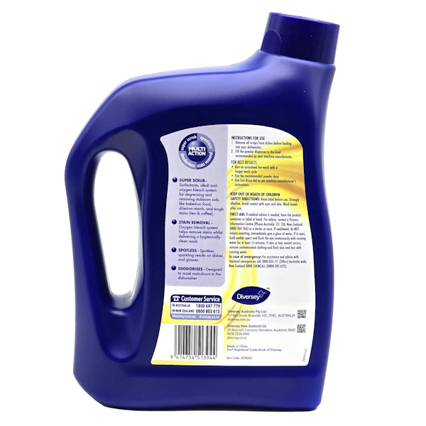 Diversey Sun 3Kg Biodegradable Dishwasher Detergent Powder - Eco-Friendly & Powerful Cleaning for Commercial Kitchens & Restaurants