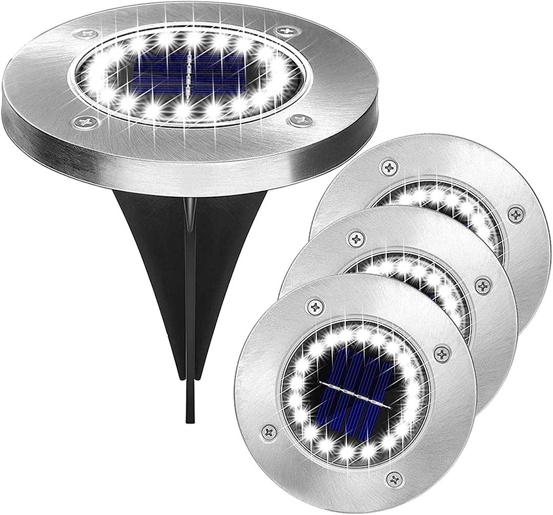 SUNTOUCH TREASURES 12 Pack Solar Ground Lights - 20 LED Waterproof Outdoor Disk Lights for Garden, Pathway, Lawn, Yard, Patio & Walkway - Bright Landscape Lighting for Nighttime Safety & Ambience