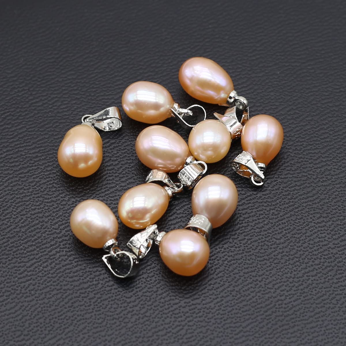 LE SKY 10 Pcs AAA Grade Natural Pink Freshwater Cultured Pearl Pendants - Rice Shape 7-8mm Pearl Beads for Jewelry Making DIY, Necklace & Bracelet Charms - Perfect for Wedding, Bridal & Handmade Jewelry Designs