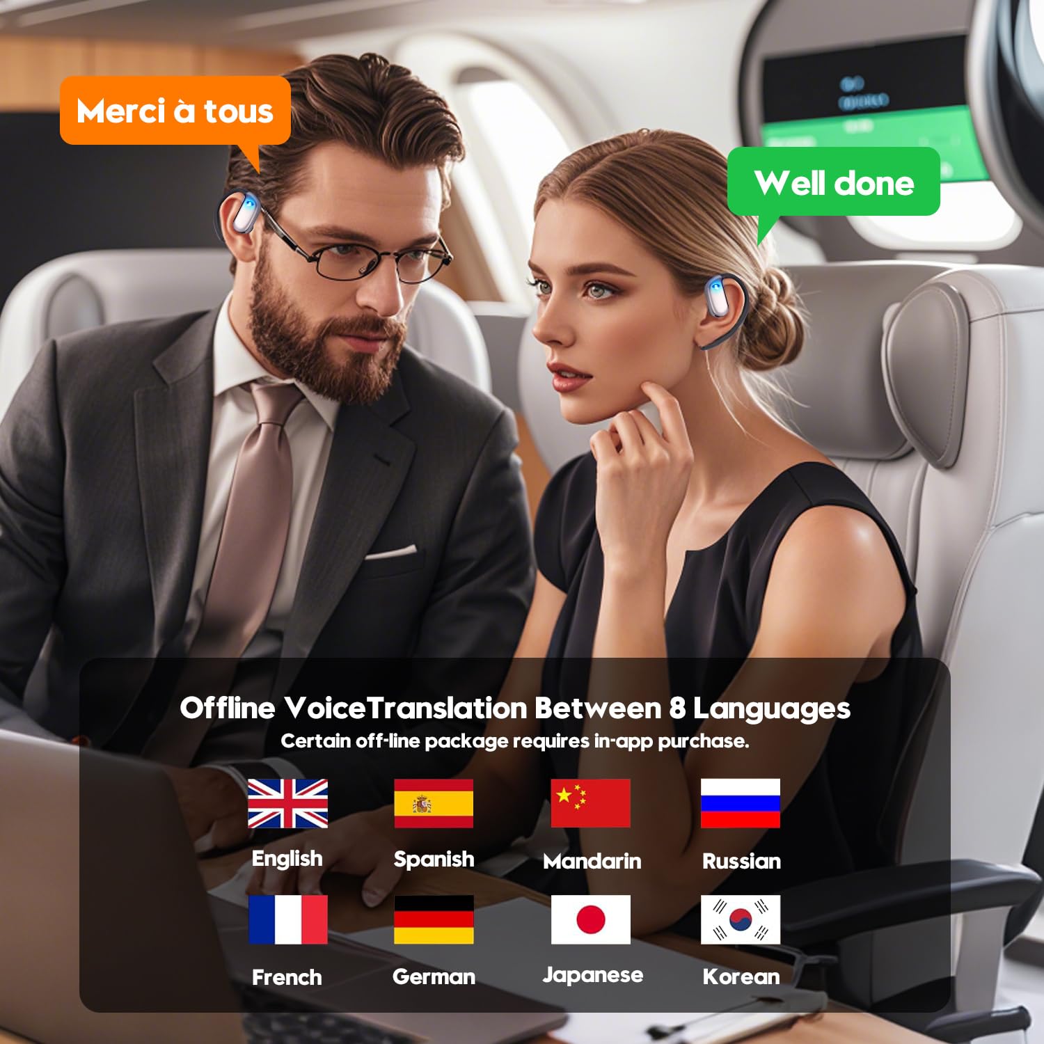 Real-Time Language Translator Earbuds - 144 Languages & Accents, 3-in-1 Wireless Bluetooth Earbuds for iOS & Android | Perfect for Travel, Business Meetings & Language Learning (Black)