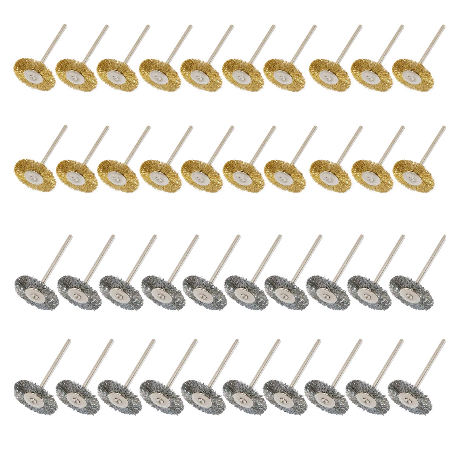 3MM Steel & Brass Cleaning Cup Brushes - 40pc Wire Brush Polishing Wheel Set for Die Grinder Rotary Tools - Perfect for Metal Polishing, Rust Removal & Surface Cleaning