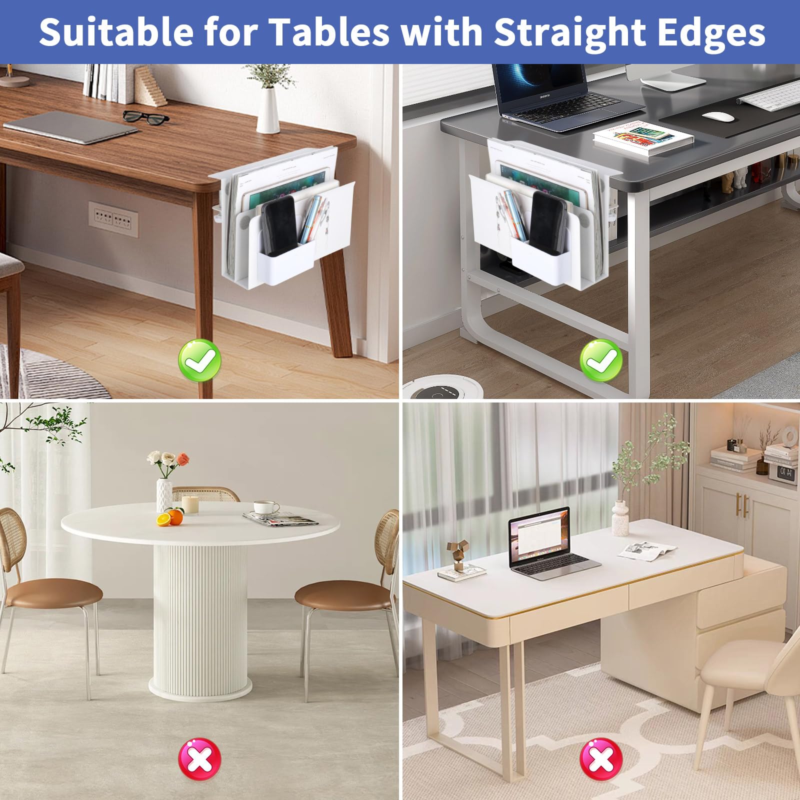 2 Tier Under Desk Organizer with Magnetic Pen Holder - No Drill Clamp-On Laptop & Office Storage for Tables (0.3
