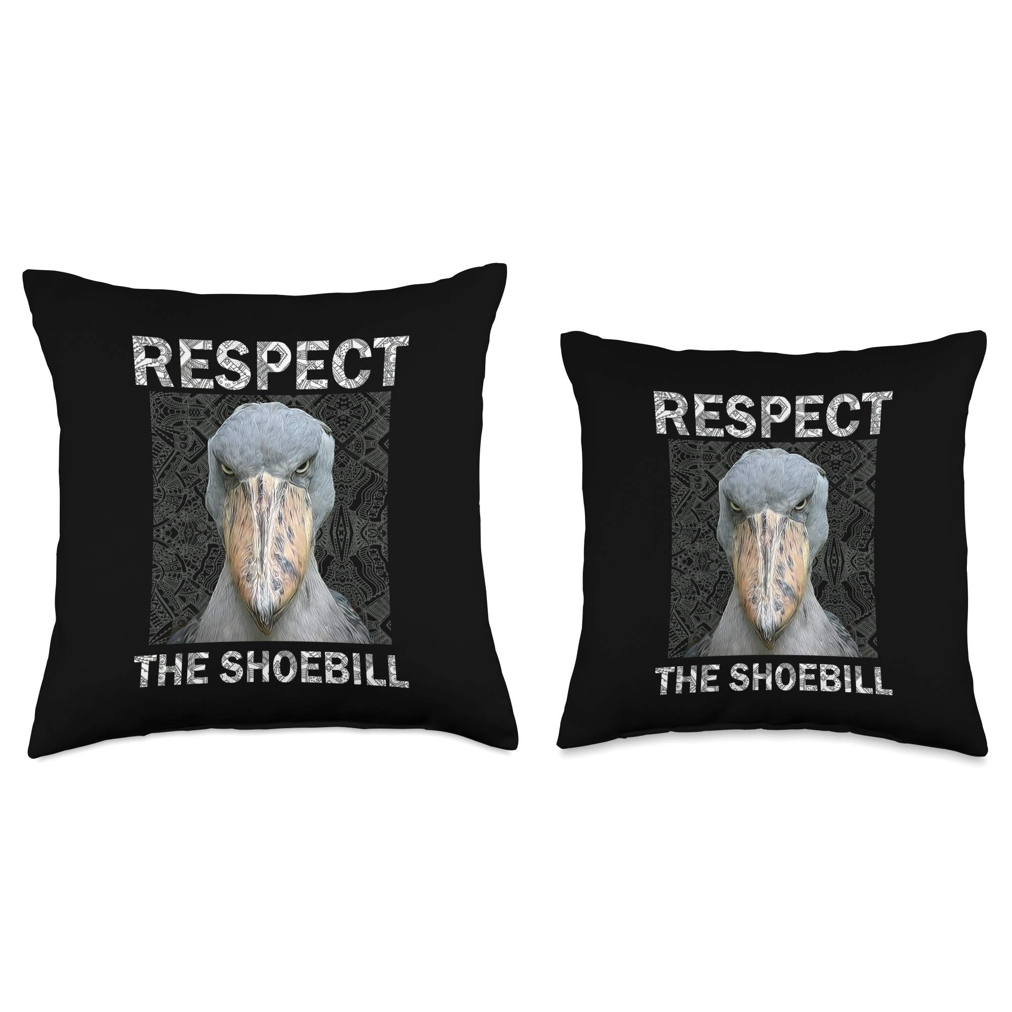 Respect The Shoebill African Bird Throw Pillow - Aztec Mayan Inspired Home Decor for Bird Lovers - Perfect for Living Room, Bedroom & Nursery Decor