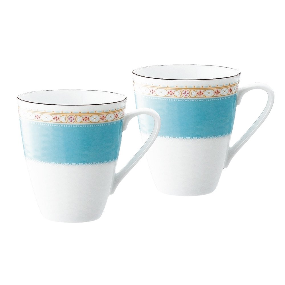 Noritake P5355L/1645 Fine Porcelain Mugs Set of 2 - 295cc Humming Blue Microwave Safe Coffee Cups - Perfect for Home, Office & Gift Giving