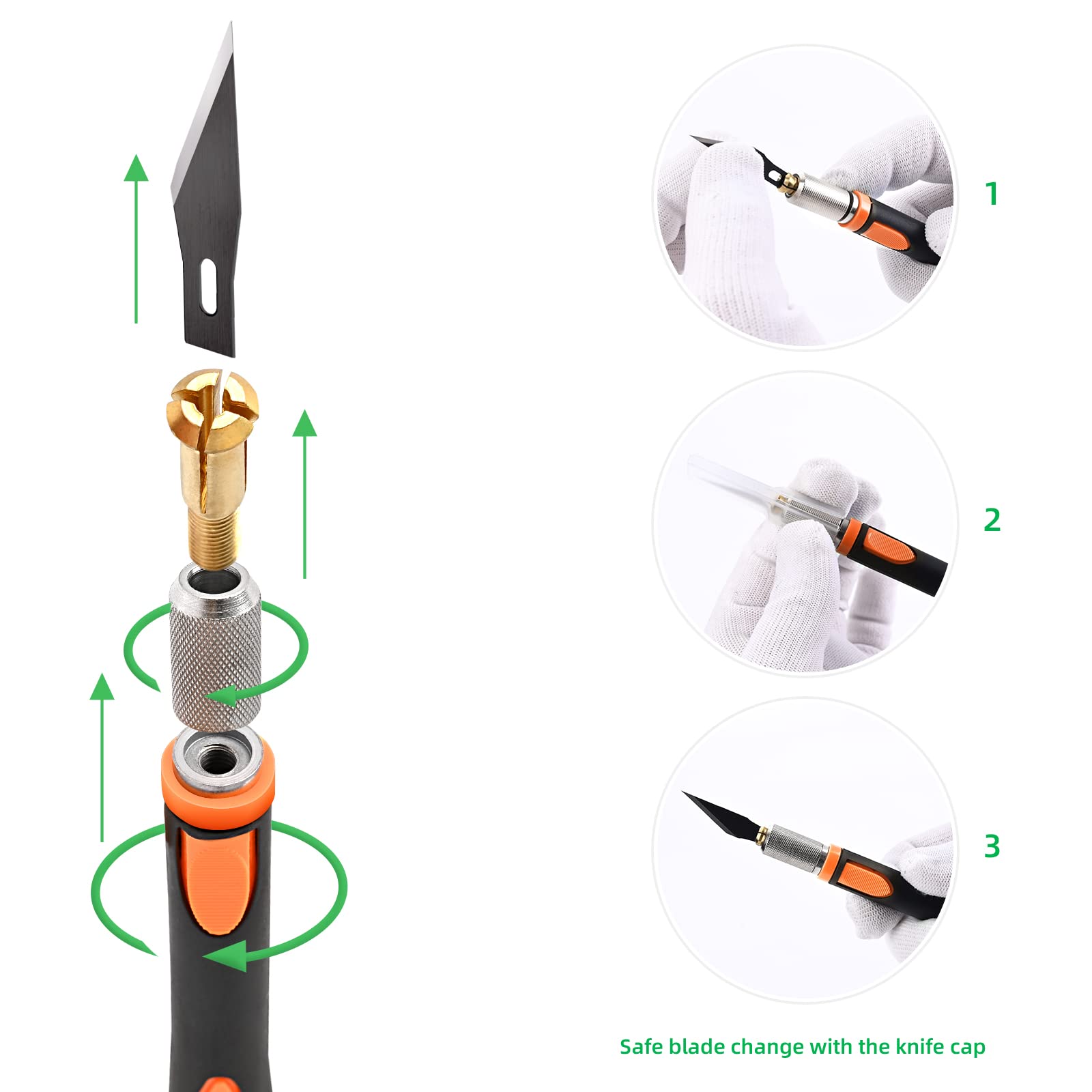 FOSHIO 2 Pack Precision Craft Knife Set with 20 Replacement Blades - Ergonomic Non-Slip Handle & Protective Cover - Ideal for Art, Crafting, Scrapbooking, Stencil Cutting, DIY Projects (Orange)