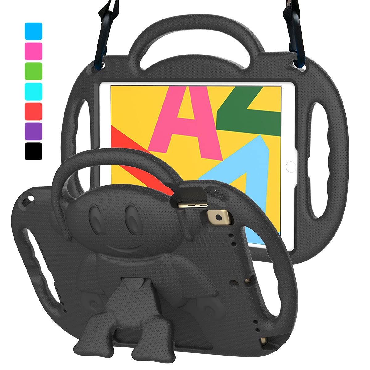 VICVOL Kids iPad Case for iPad 10.2/10.5 inch, iPad 9th/8th/7th Generation & iPad Air 3rd Gen/Pro 10.5 - Shockproof Protective Cover with Adjustable Shoulder Strap, Handle & Stand (Black) - Perfect for School, Travel & Home Learning