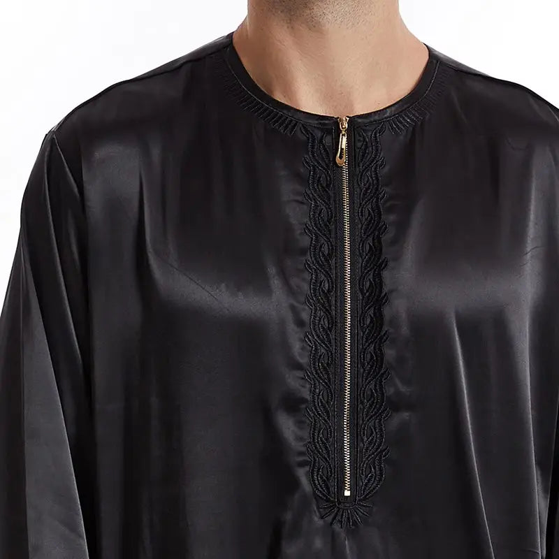 Premium Middle Eastern Arab Men's Thobe with Front Zipper - Traditional Islamic Robe for Eid, Wedding & Daily Wear - Comfortable Long Dress for Special Occasions & Prayer
