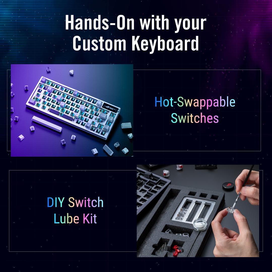 ASUS ROG Azoth 75 Wireless Custom Mechanical Gaming Keyboard - OLED Display, Hot-Swappable ROG NX Brown Switches, Gasket Mount, 3-Layer Dampening, PBT Keycaps, RGB Backlit (White) | Perfect for Esports, Streaming & Professional Gaming Setup