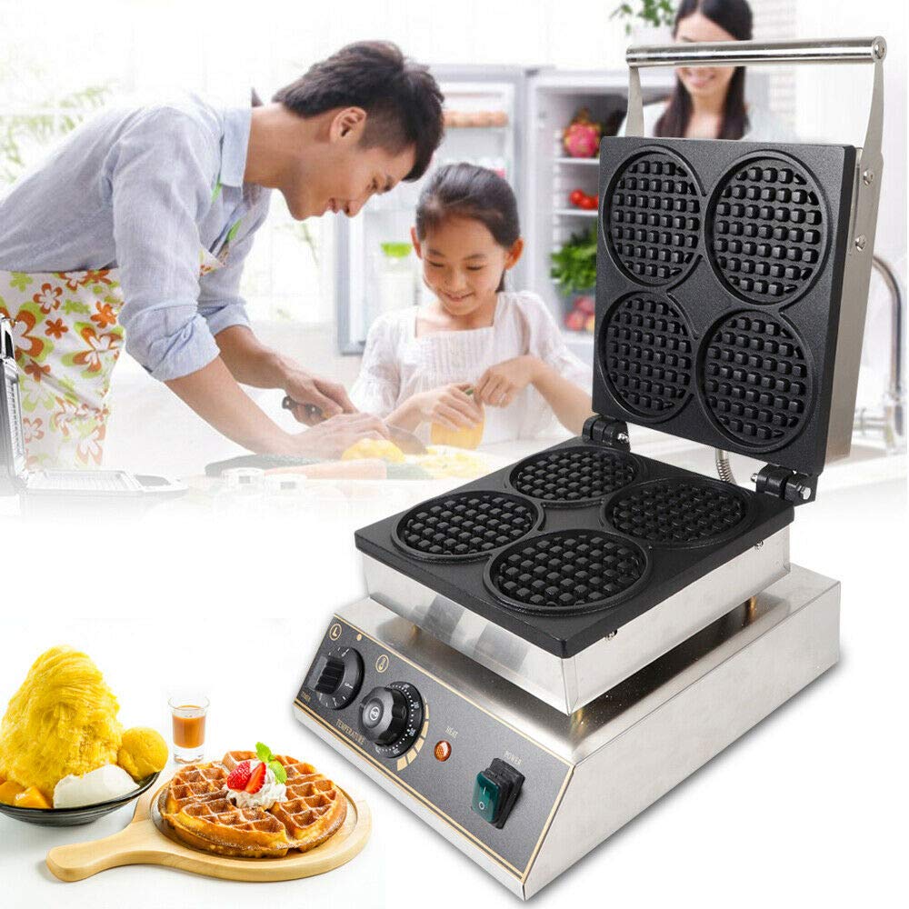 Commercial Waffle Maker 4-Square Belgian Waffle Iron - 1750W Non-Stick Electric Waffle Baker Machine with Easy Clean Coating (110V) - Perfect for Restaurants, Cafes, Breakfast Buffets & Home Cooking