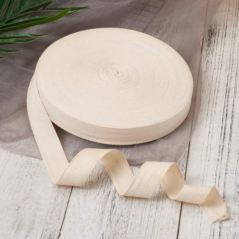 Craftdady 54.68 Yards Natural Cotton Twill Tape - 1 Inch Wide Herringbone Webbing Ribbon for DIY Crafts, Sewing, Gift Wrapping & Home Decor | Bias Binding, Linen Fabric Tape for Clothing, Quilting & Scrapbooking