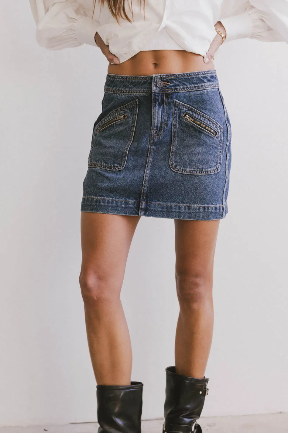 Bandri Denim Mini Skirt for Women - High Waisted Stretch Denim Skirt with Pockets | Perfect for Casual Outfits, Date Nights & Summer Fashion
